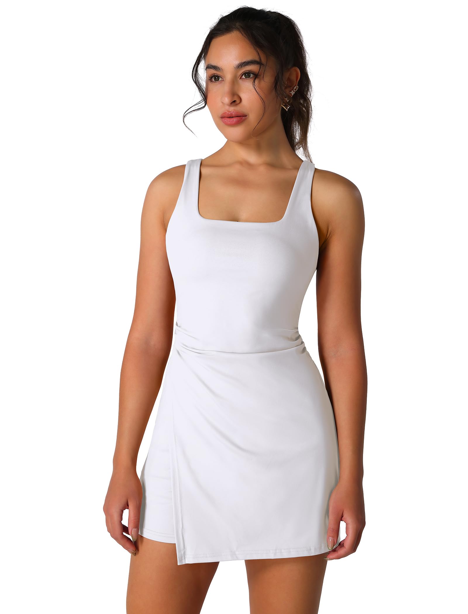 IDOPIP Vestido de tenis para mujer, ropa deportiva para mujer, con sujetador, pantalones cortos de golf, pantalones de ciclismo, pantalones cortos de gimnasio, falda de tenis, sin mangas, vestido de