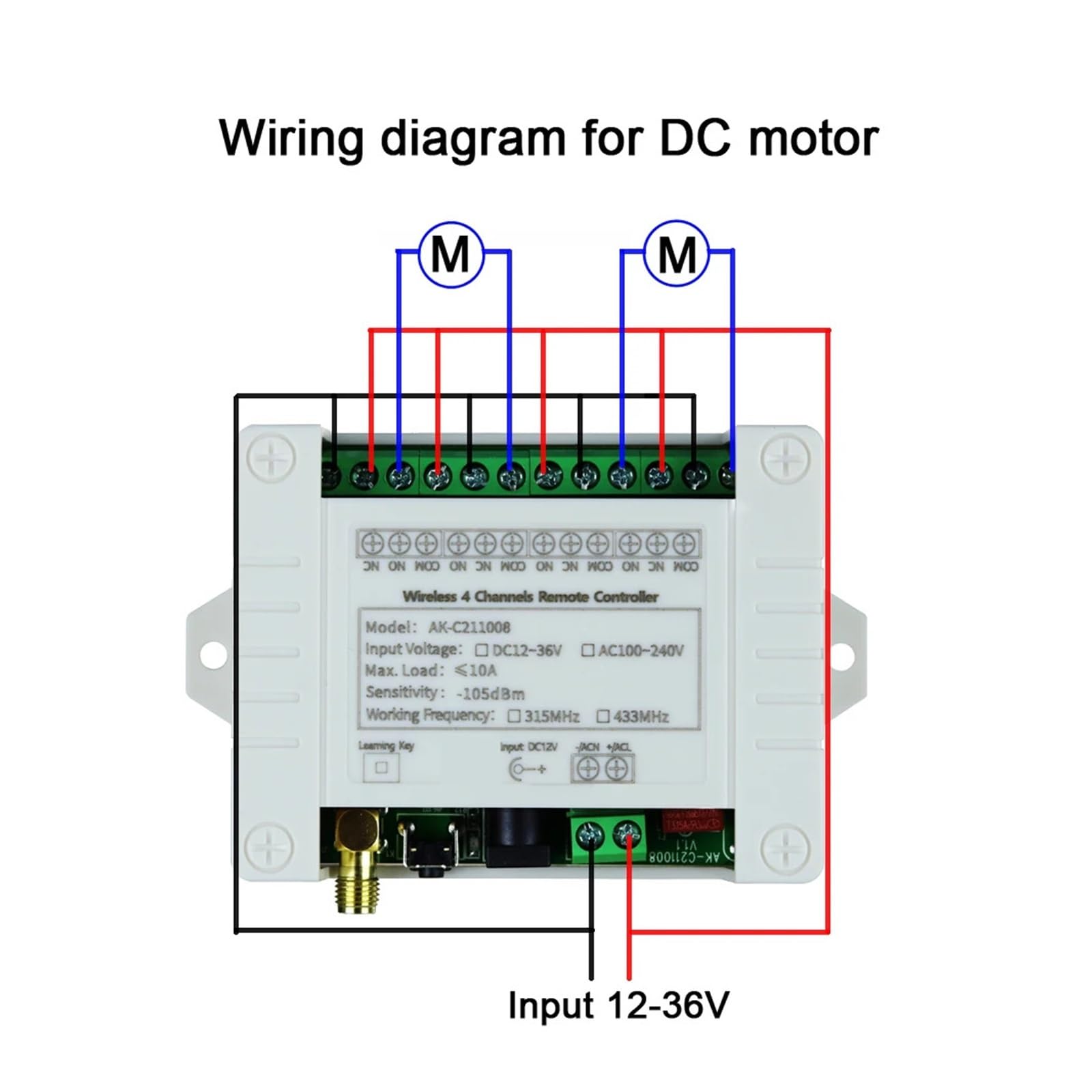 Mando a distancia inalámbrico, Receptor de Radio con interruptor de Control remoto inalámbrico DC 12/24/36 4CH con antena con ventosas de Control remoto de larga distancia de 2000M(C211008 GK06TX-3)