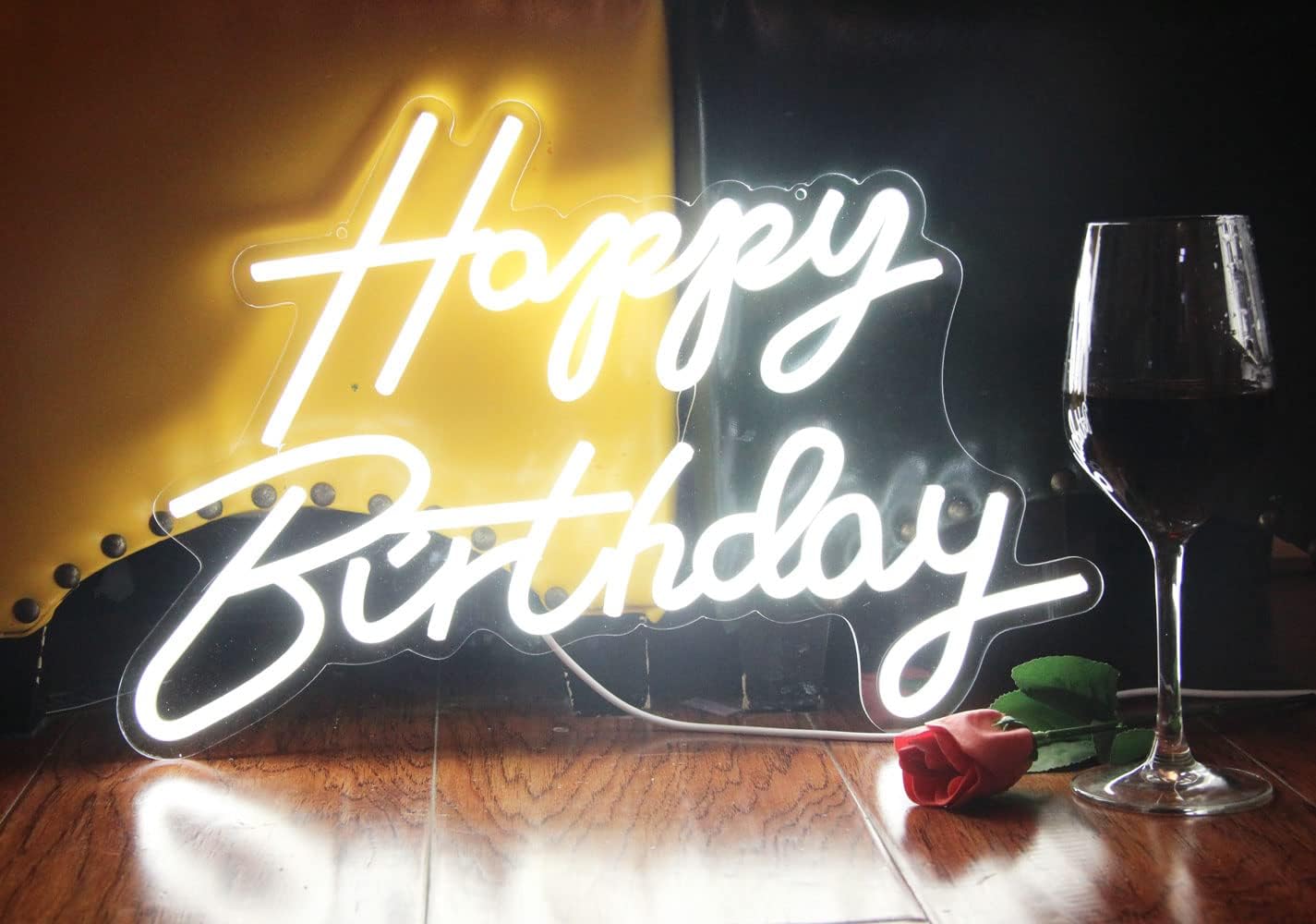 STRTT LED Neon Happy Birthday Sign Night Light Birthday Party Decorations White USB Operated Decorative for Backdrop Party Bedroom Wall Décor 5v