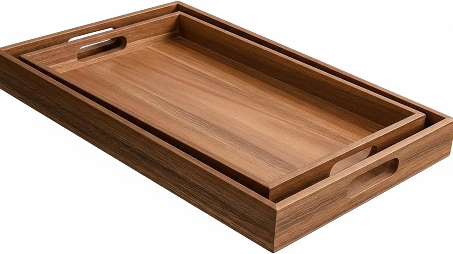 Decor Square Shape Wooden Serving Tray, 2 Pcs Combo, Large-16 x 12 x 2 Inch, Medium-14 x 10 x 2 Inch
