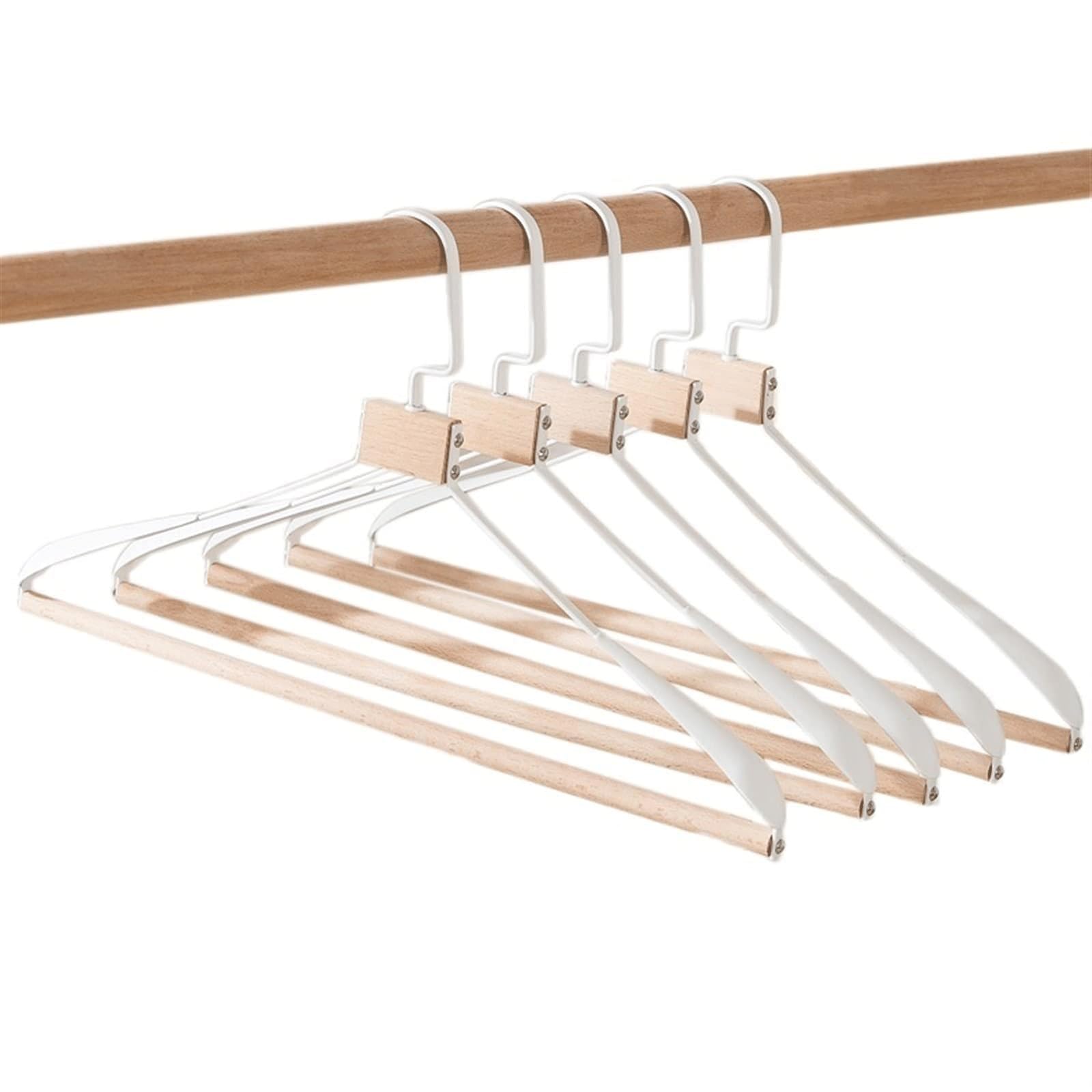 Kleiderbügel, Kleiderbügel aus Holz, 10 Stück, breite Schulter, rutschfeste Gummistange, drehbarer Haken, Mehrfarbig(Wei�)