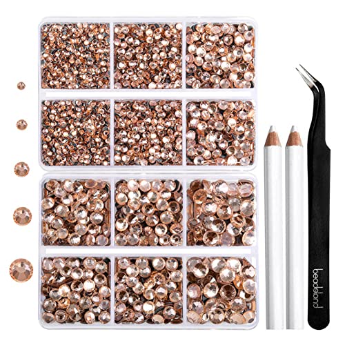 Image of 6736pcs Hotfix Rhinestones Flatback,Light Peach Rhinestones for Crafts Clothes Mixed 5 Sizes, Hotfix Crystals with Tweezers and Wax Pencil Kit, SS6-SS30,Champagne
