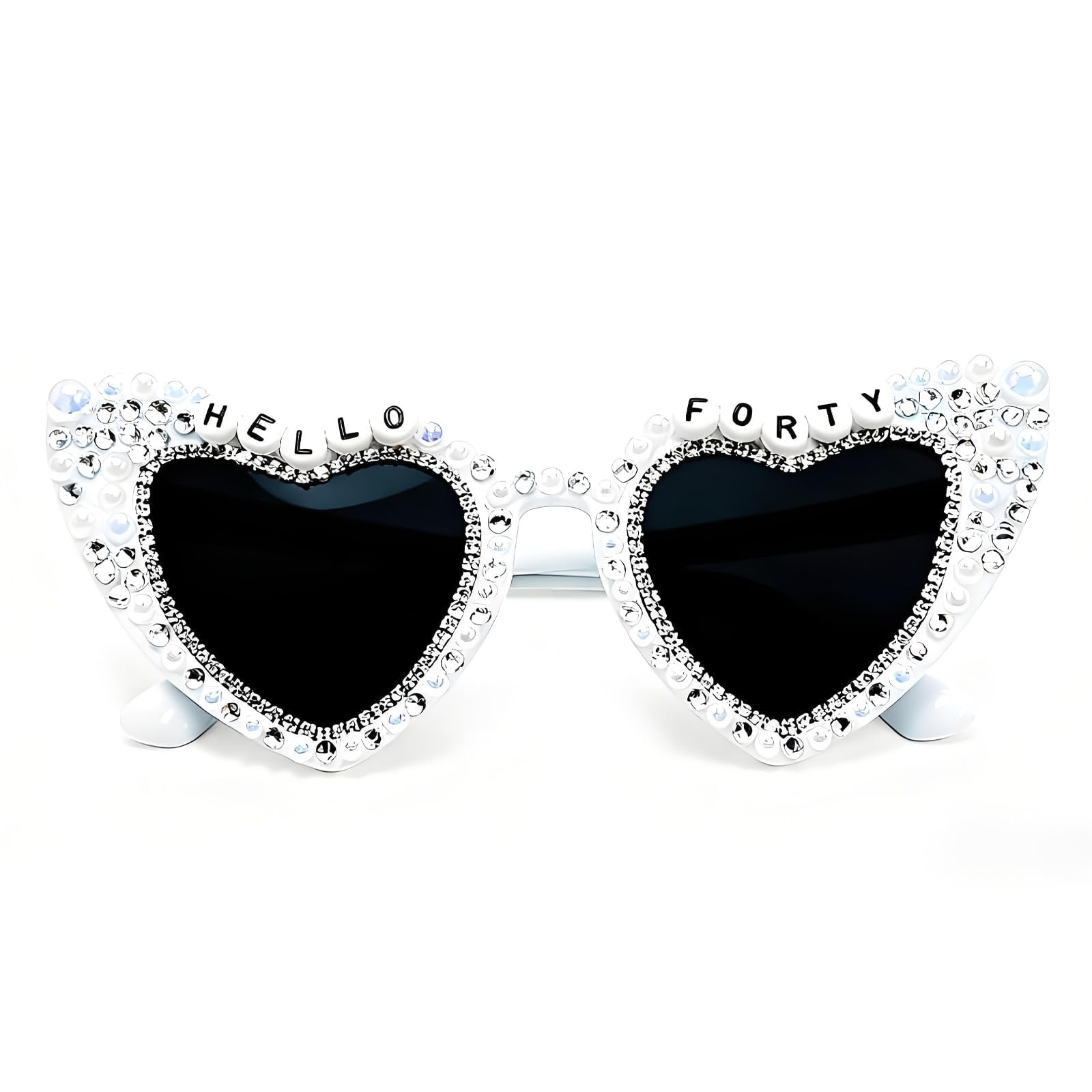 40th Birthday Glasses, Funny 40th Birthday Gifts for Women White Heart Sunglasses Women, Shiny and Fun Photography Props Decoration Supplies, Suitable Men and Women's Celebration Party Decorat