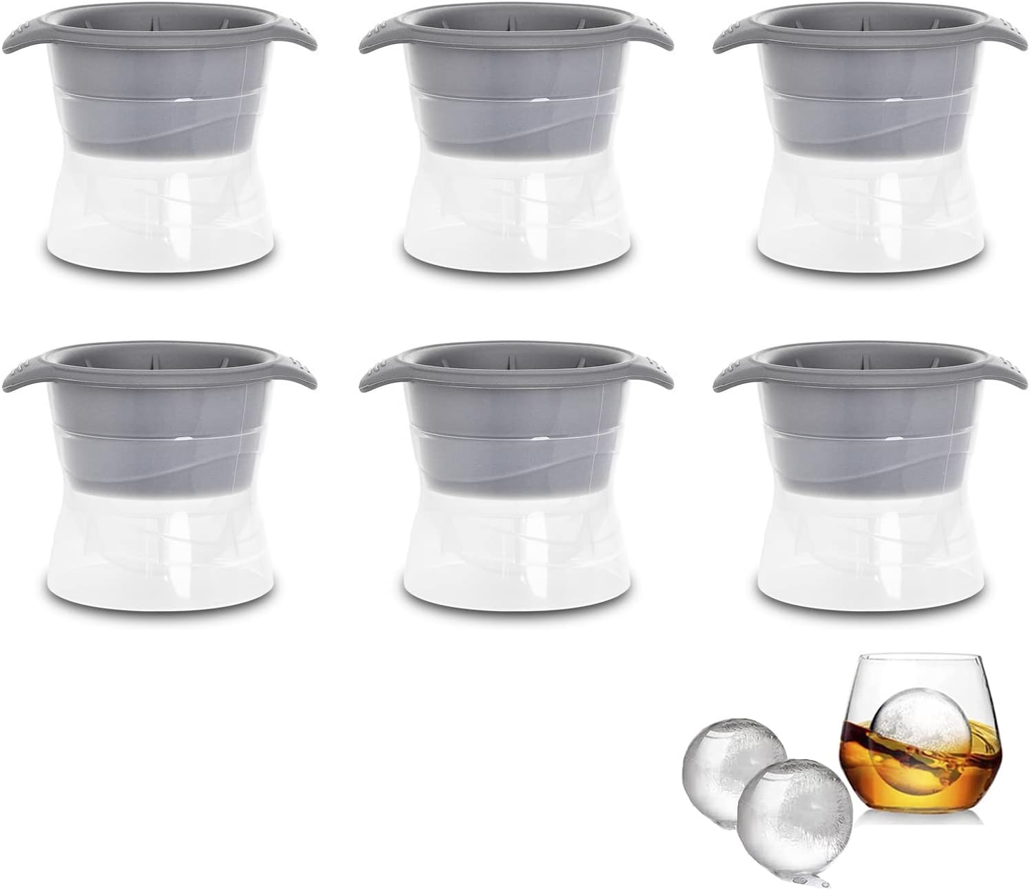 Round Ice Cube Molds, 6 Piece Whiskey Ice Ball Molds, Sealed Leak-Proof Silicone Ice Ball Maker for Whiskey, Cocktails, Drinks (2.4" 6cm)