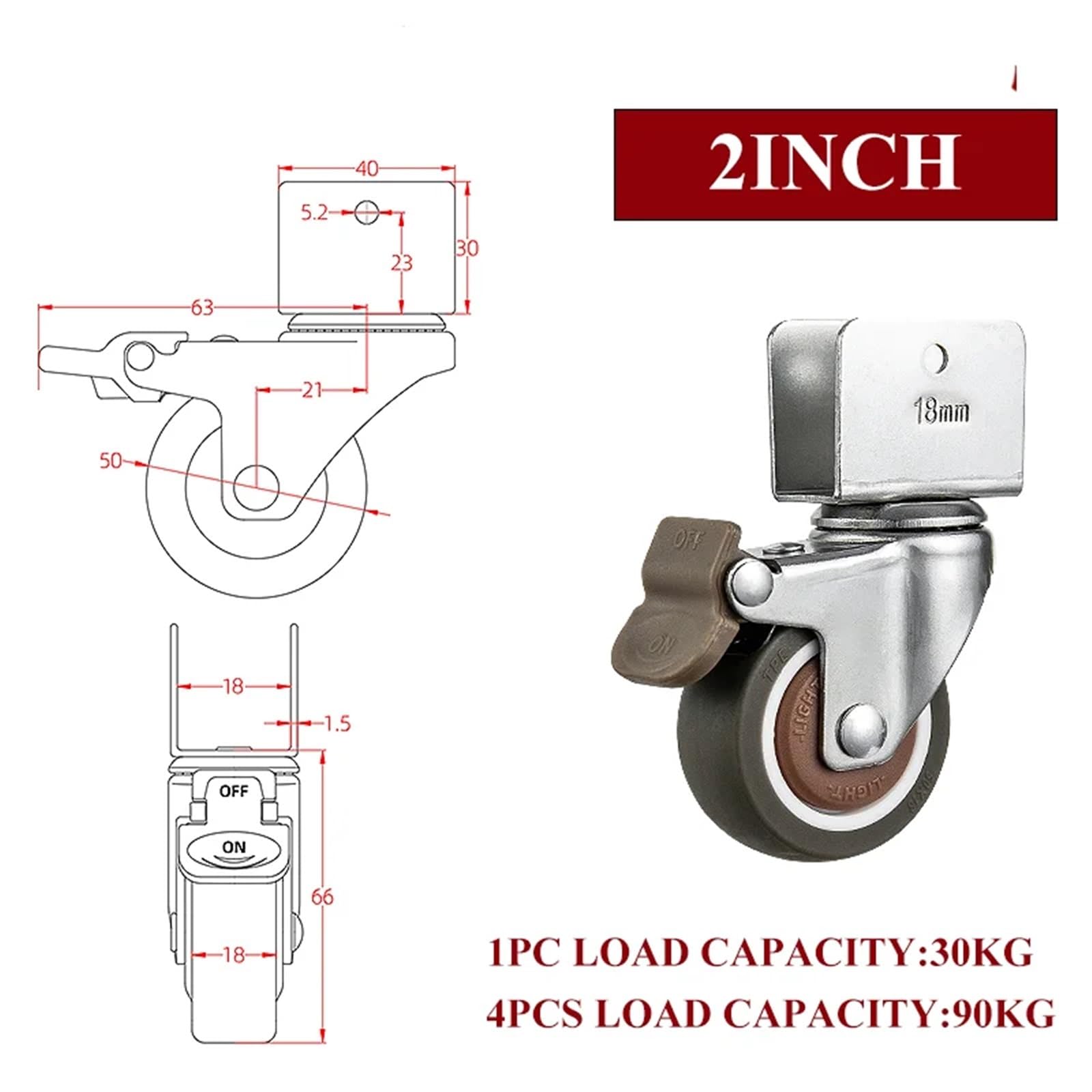 Uniwersalne koło obrotowe TPE 1/1,5/2 cala gumowe kółka do wózka łóżeczko dziecięce typu U Szerokość 16 18 20 22 mm wyciszenie (kolor: 6 swivel koła 25 mm, rozmiar: 1,5 cala)
