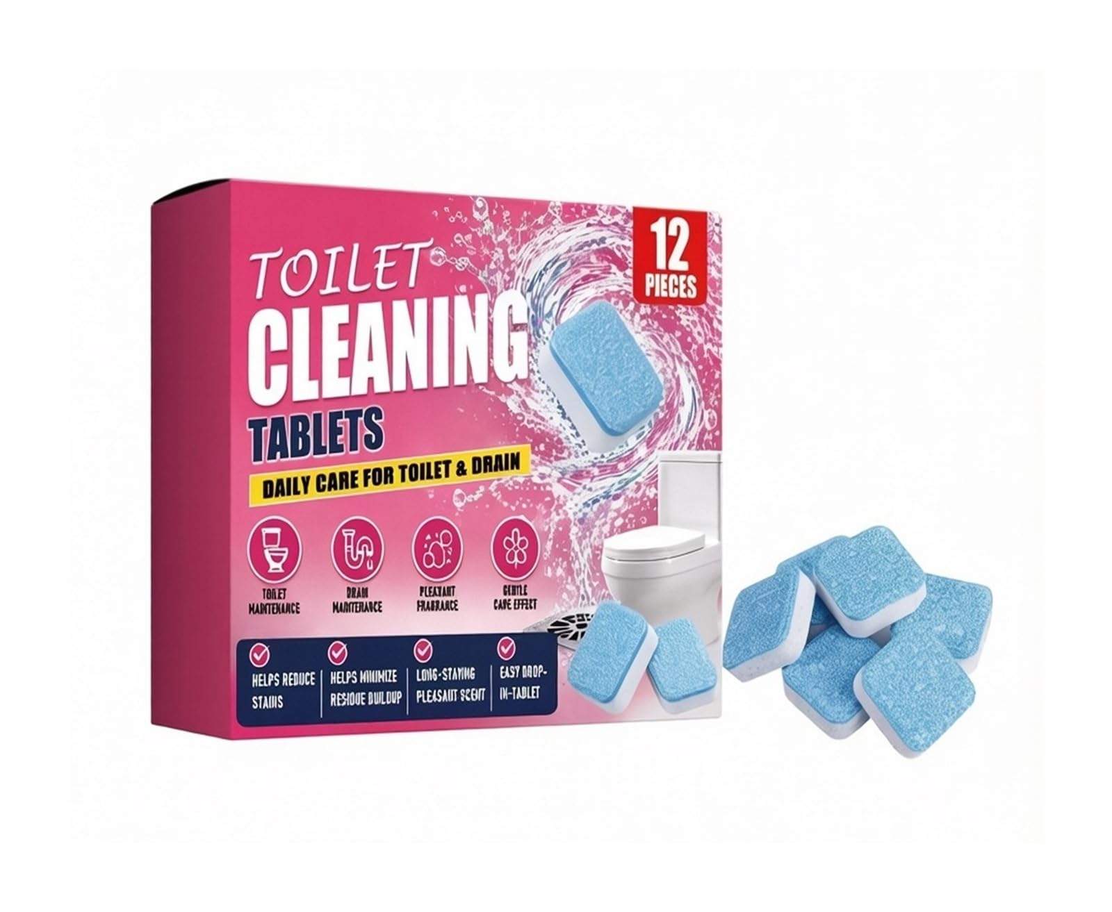12 tabletas limpiadoras de inodoros for eliminar rápidamente las manchas | Eliminación de olores y mantenimiento diario(3pcs)