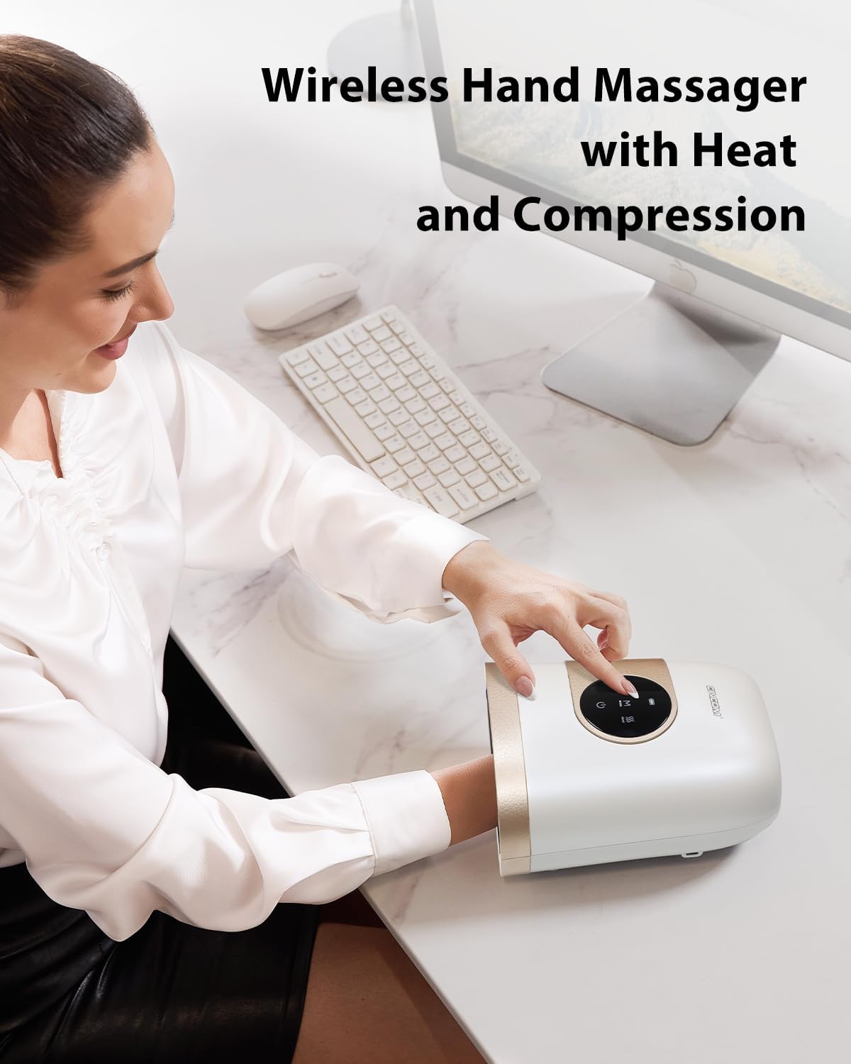 CINCOM Upgraded Hand Massager with Heat and Compression for Arthritis and Carpal Tunnel - Cordless & Rechargeable (Pearl White & Gold) - Image 5