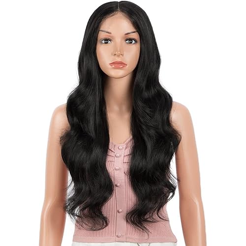 Joedir 26" Big Curly Wavy Lace Front with 1.5"x4.5" Deep Parting HD Lace Wigs With Baby Hair High Temperature Synthetic Long Body Wave Wig For Women 180% Density(Black Color)