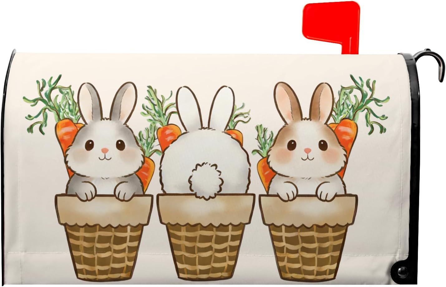 Spring Summer Mailbox Covers Magnetic Bunny Mail Box Cover Standard Size 21x18 inch Black Dot Mailbox Wrap Spring Summer Decorative Mailboxes for Outside Garden Yard