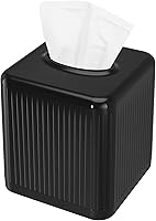 Vista 1 de Livelab Porta pañuelos cuadrado de plástico con base - Moderna cubierta decorativa de pañuelos en cubo para baño, encimera, sala de estar, Negro