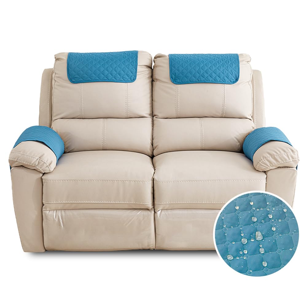 FANSU Armchair Covers for Arms Headrest Cover for Armchair Waterproof Slipcover with Side Pocket Nonslip & Washable & Abrasion Furniture Protector for Cat Dog Pets (2 Seater,Blue)