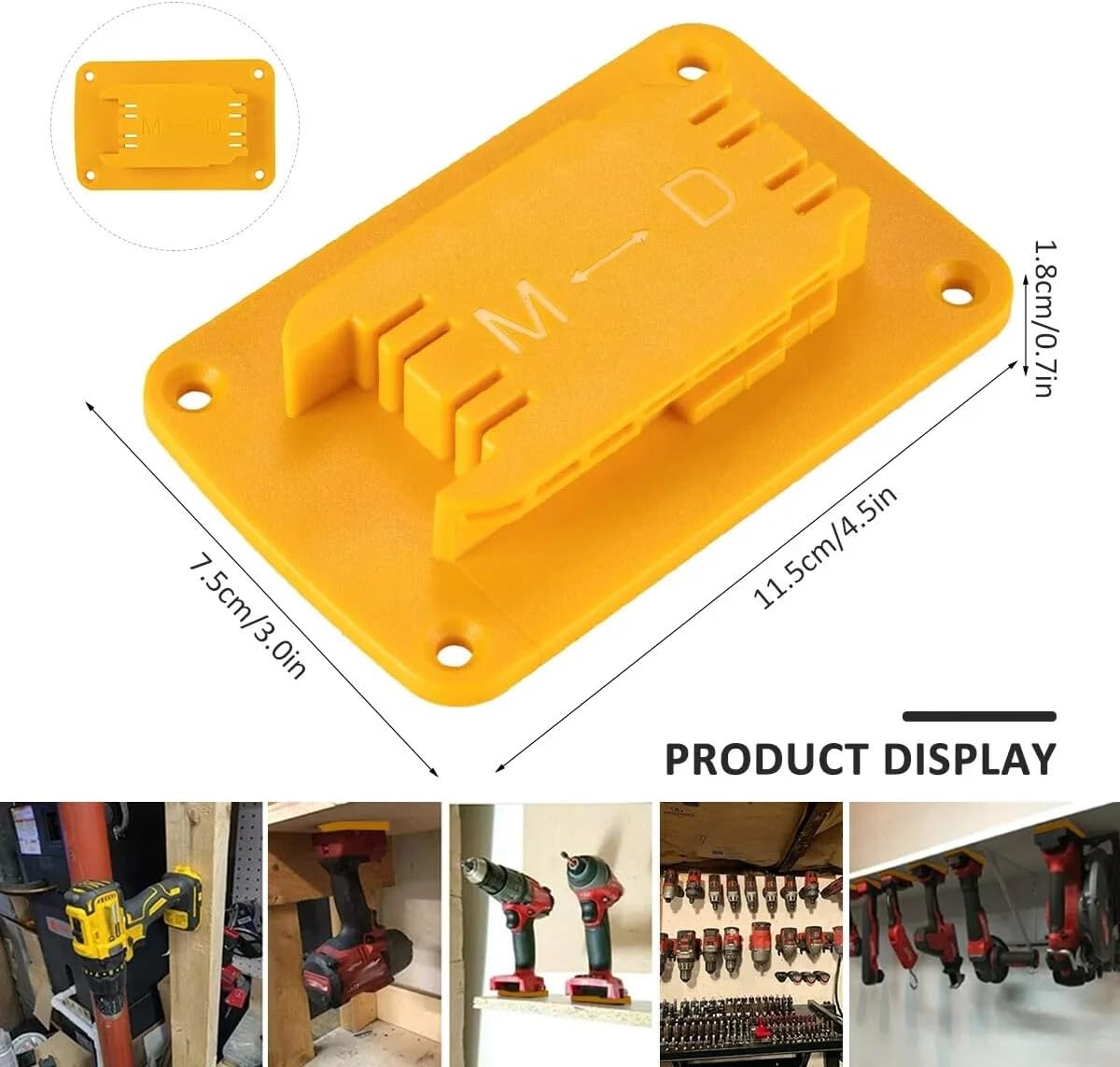 5/5 Combo battery holder and tool holder For Dewalt 20V 12V Drill Tool Mount wall mount 5pc battery hanger 5pcTools hanger organizer Storage Shelf with Screws