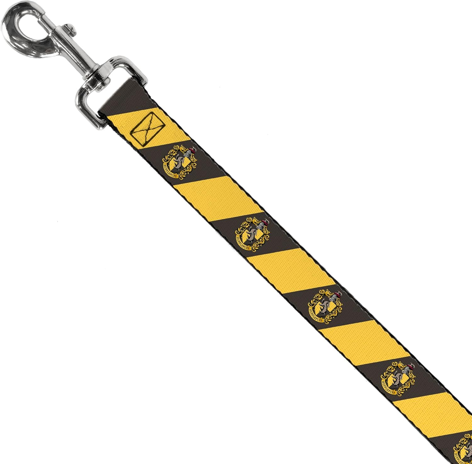 The Wizarding World of Harry Potter Pet Leash, Dog Leash, Hufflepuff Crest Diagonal Stripe Charcoal Gray Yellow, 6 Feet Long 1.0 Inch Wide