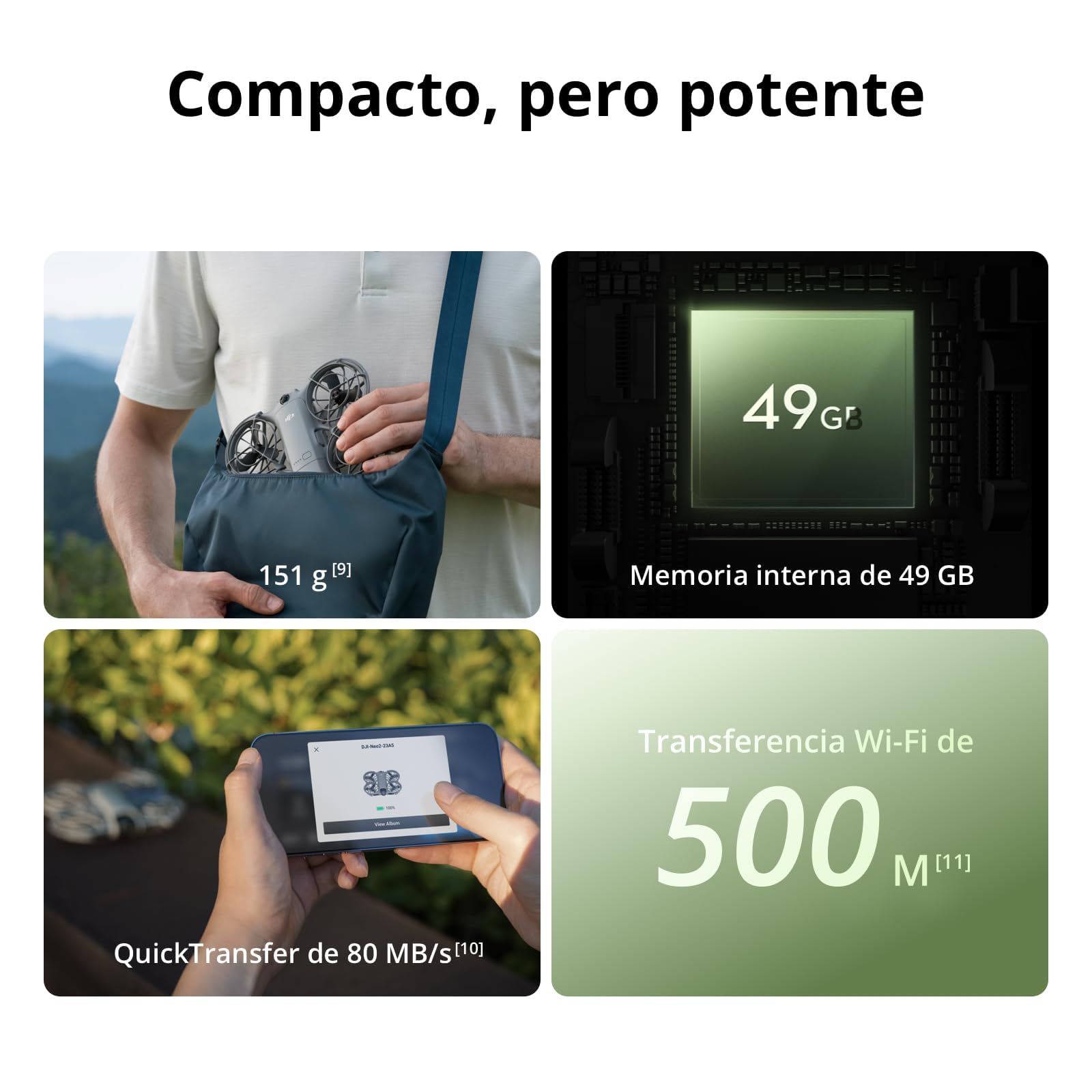 DJI Neo 2 (solo dron), ligero y plegable, despegue y aterrizaje desde la palma, control gestual, detección de obstáculos omnidireccional, ActiveTrack, dron 4K para principiantes