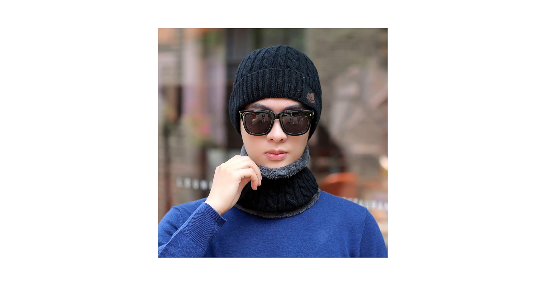 Amazon.co.jp: メンズ暖かいニット帽子、スカーフラウンドスキー