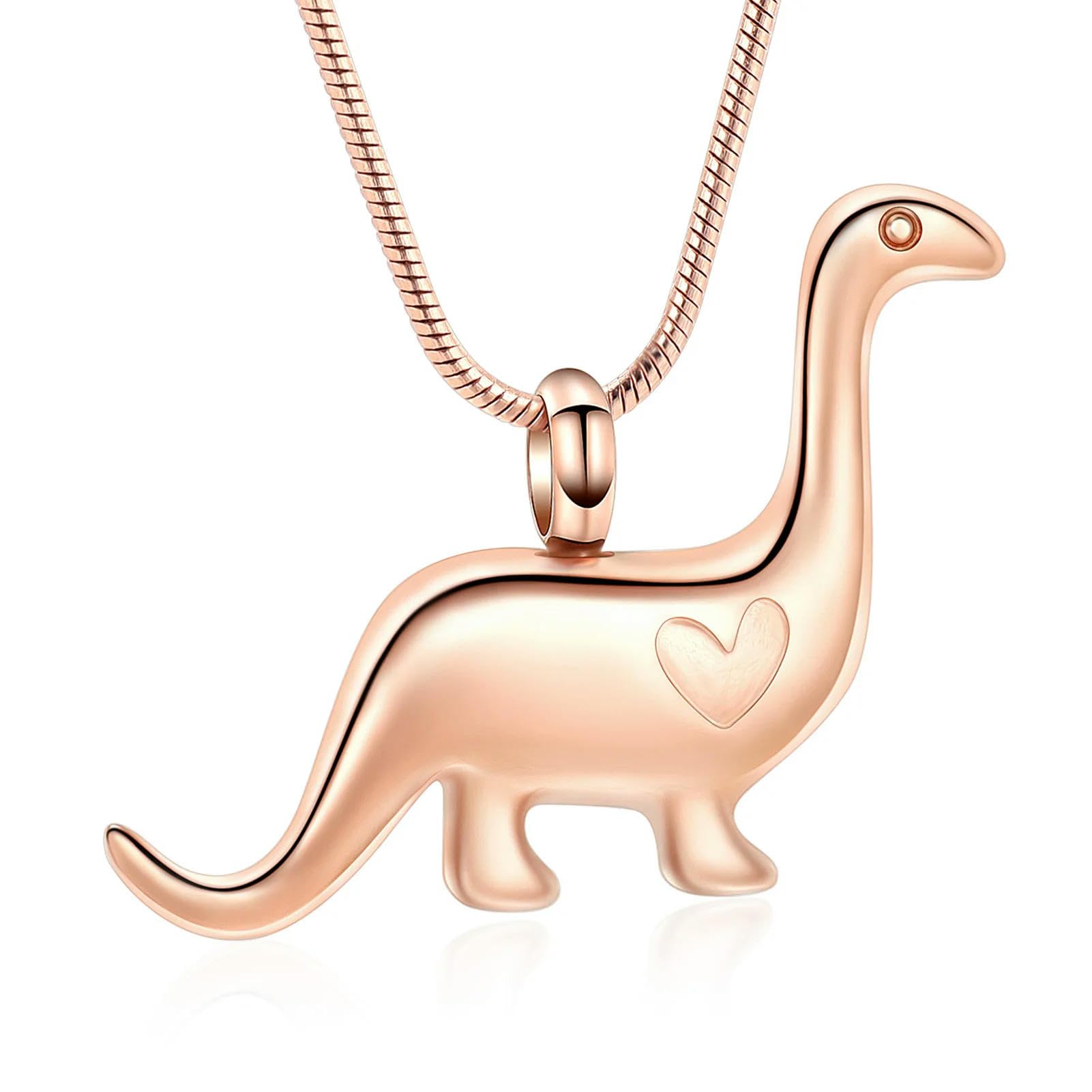 Collier urne dinosaure : bijou commémoratif en or rose à porter au quotidien