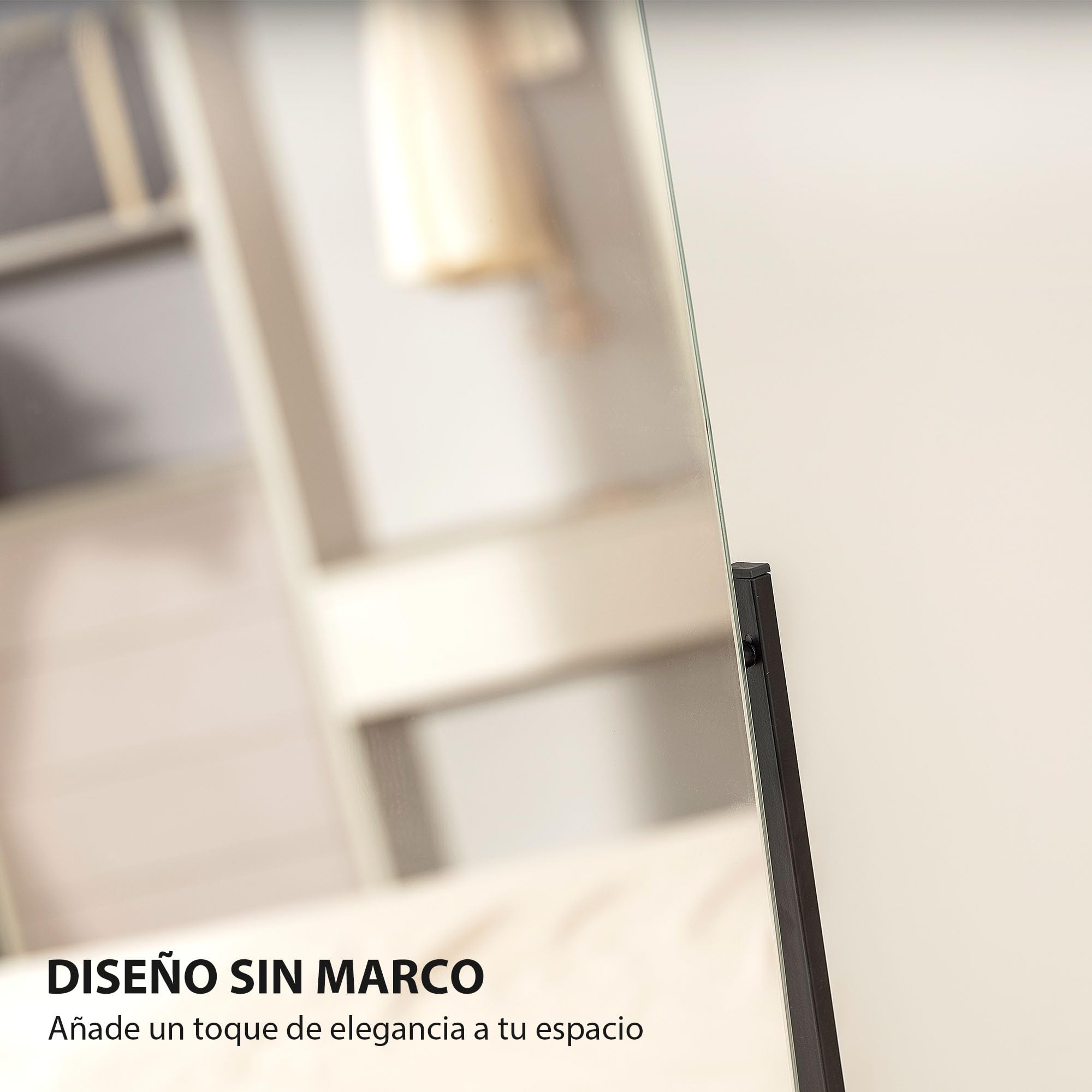 HOMCOM Espejo de Cuerpo Entero Arqueado 160x40 cm Espejo de Pie Negro | Apoyado en la Pared, sin Marco, Soporte de Metal, para Salón, Dormitorio, Vestidor y Entrada