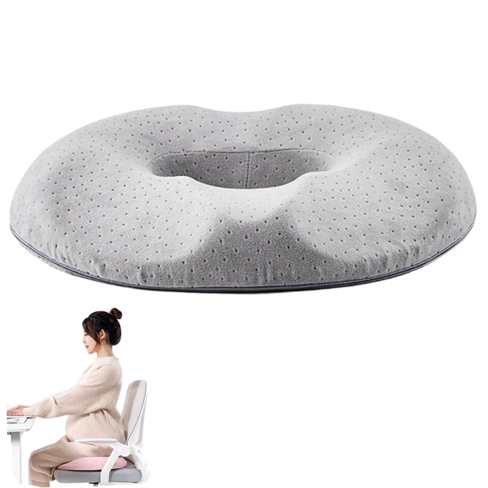 NASSMOSSE Hemorrhoid Donut Pillow, Memory Foam Slow Rebound Hemorrhoid Pillows for Sitting Anti-Slip & Thickened with Pressure Relief Hole & Slope Design Grey