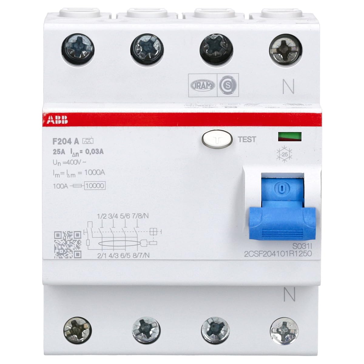 ABB F204 A-25/0.03 Fehlerstrom-Schutzschalter 4P Typ A 30 mA 25 A 2CSF204101R1250