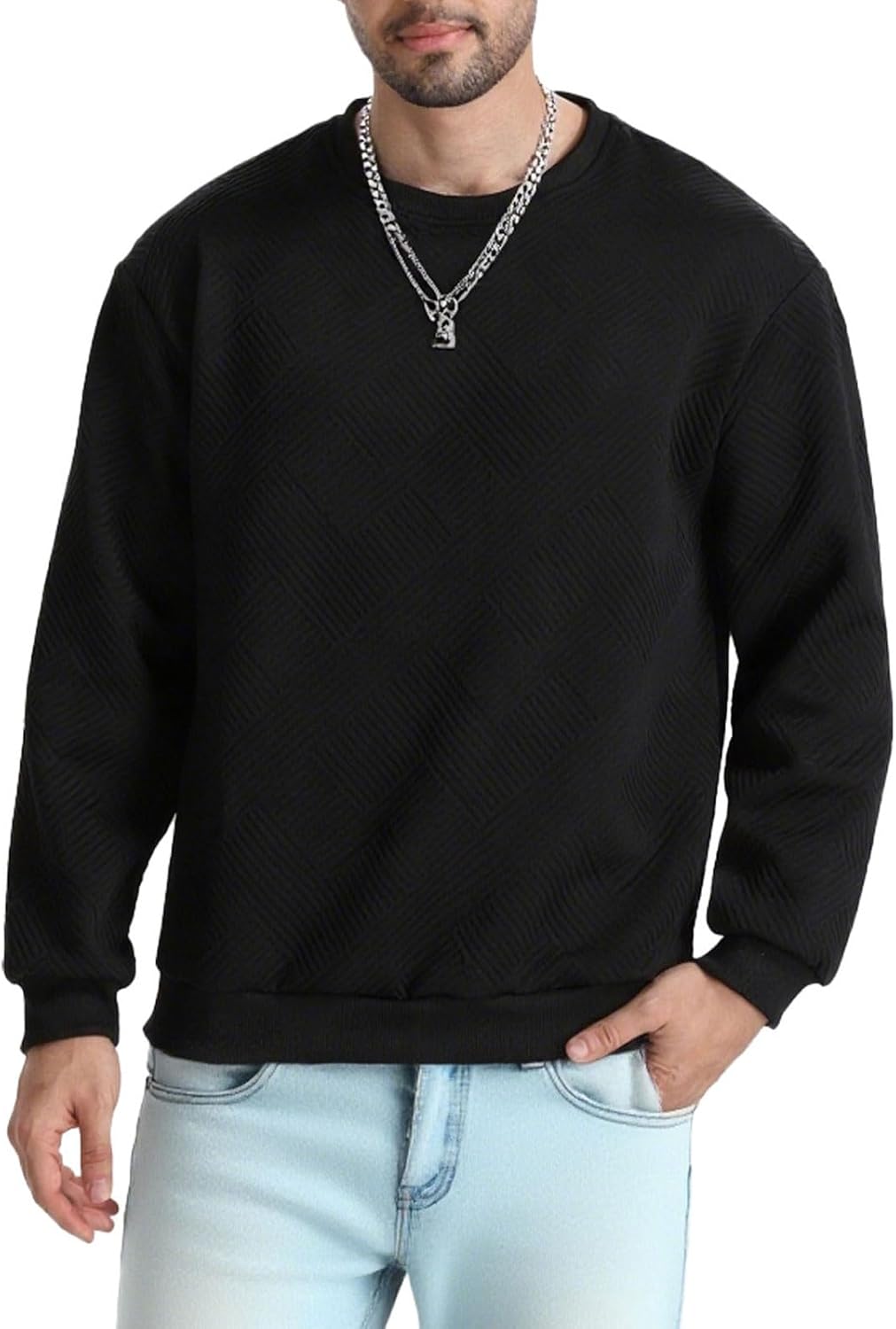 Men's Crewneck Sweatshirts Long Sleeve Pullover Crew Neck Sweatshirt Geometric Texture Casual Sweat Shirt - Image 4