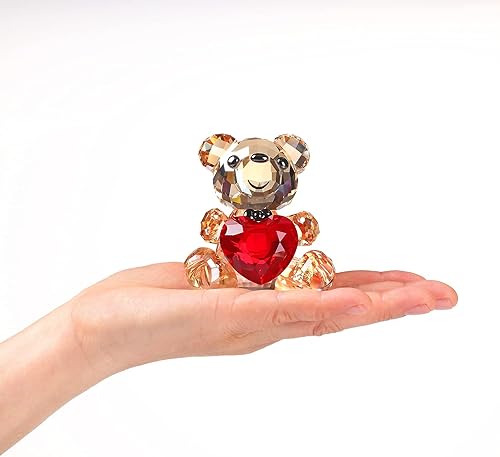 Miniatura 4 de DOJOZ Figura de oso de peluche de cristal, regalo dulce, corazón rojo, adorable animal, adorno coleccionable de cumpleaños (blanco)