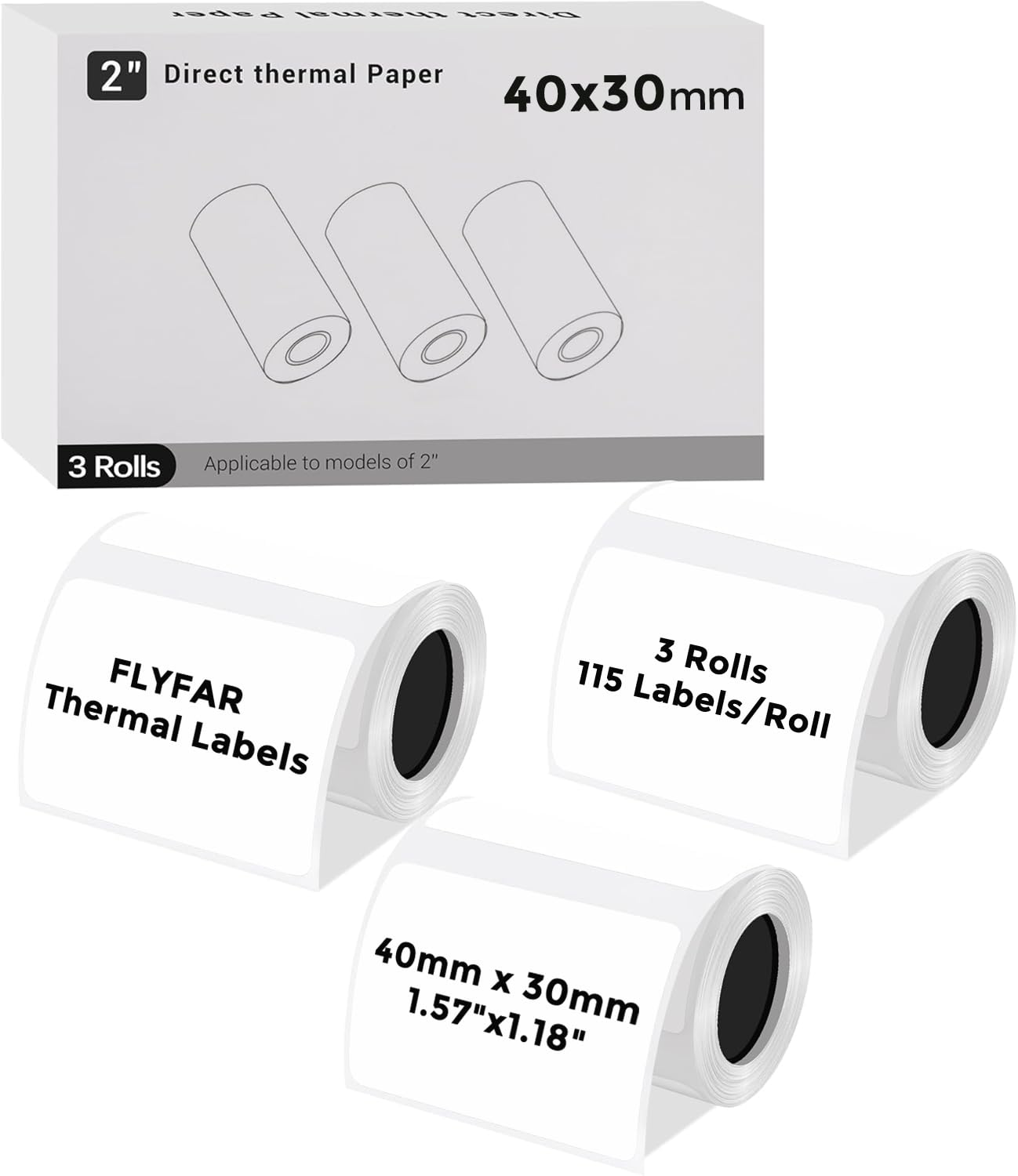 1.57"x1.18" (40 x 30 mm) Thermal Direct Label Sticker Compatible with M110/M220/M221/M120 and Most Desktop Label Printers, for UPS, Barcodes, Postage, Address Labels, 115 Labels/Roll, 3 Rolls
