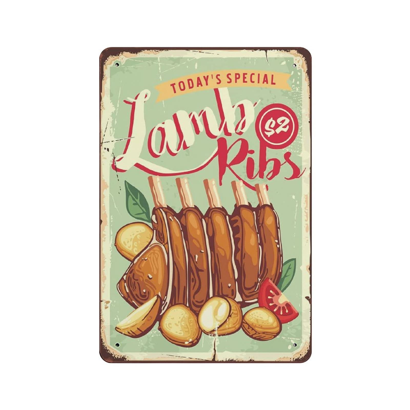 rayprint Lamb Ribs Tin Sign Metal Plaque Art Hanging Iron Painting Retro Home Kitchen Garden Garage Wall Decor 12"x8"