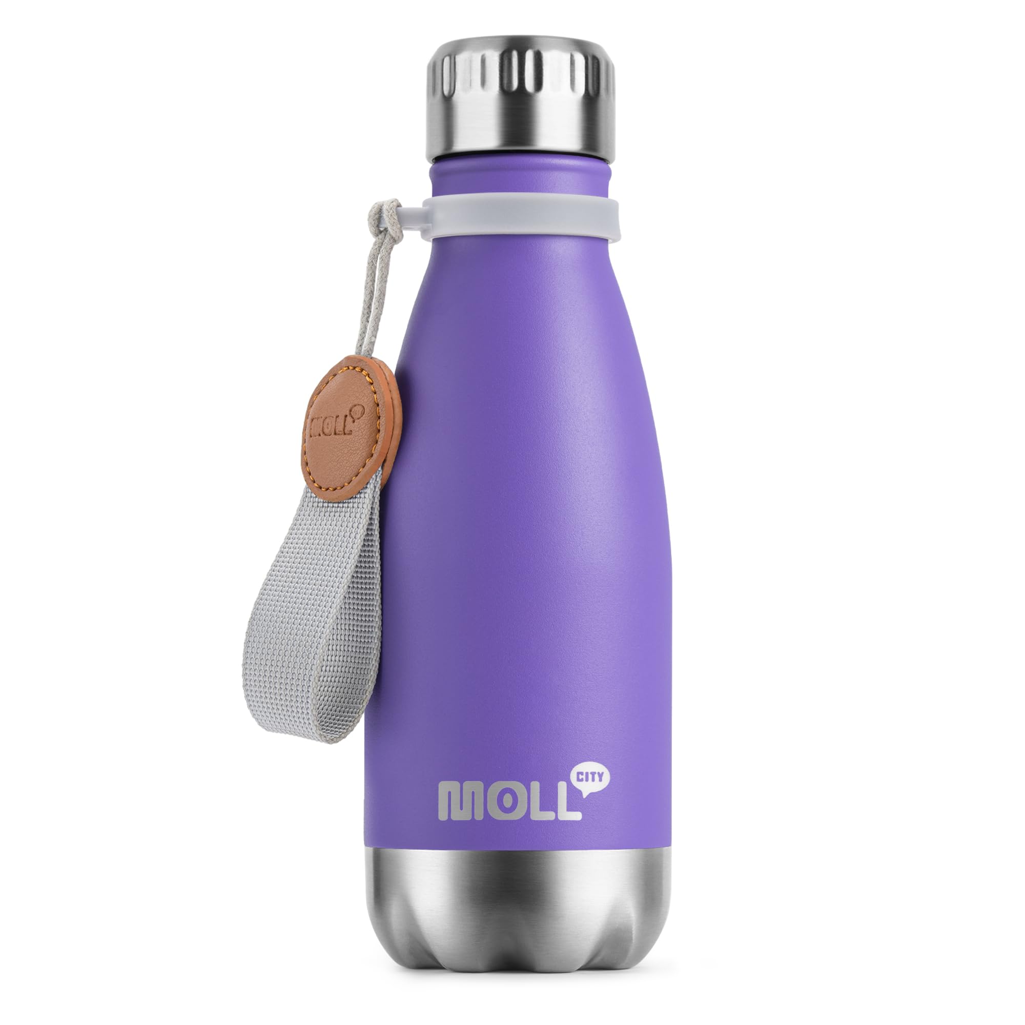 Mollcity Kids Water Bottle for School-9 oz Stainless Steel Double Wall Vacuum Insulated Sports Water Bottle Reusable Metal Leak Proof Cola Shape Flask for Girls (Purple)