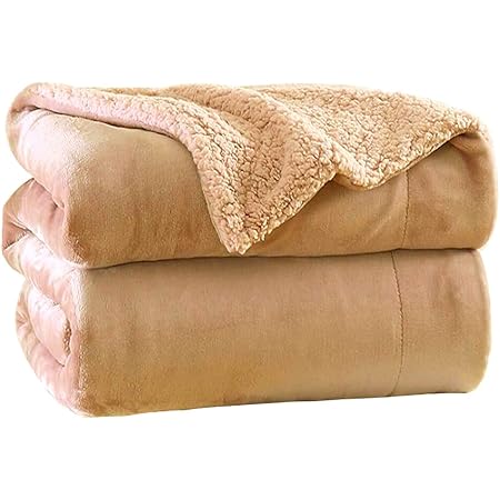 Amazon あったか2枚合わせ毛布 フランネル ボアフリース生地 ブランケット 掛け布団 敷きパッド 両面使える 柔らか 暖かい 厚手毛布 吸湿発熱 抗菌防臭 静電防止 シングル 150x0cm カーキ ブランケット 毛布 オンライン通販