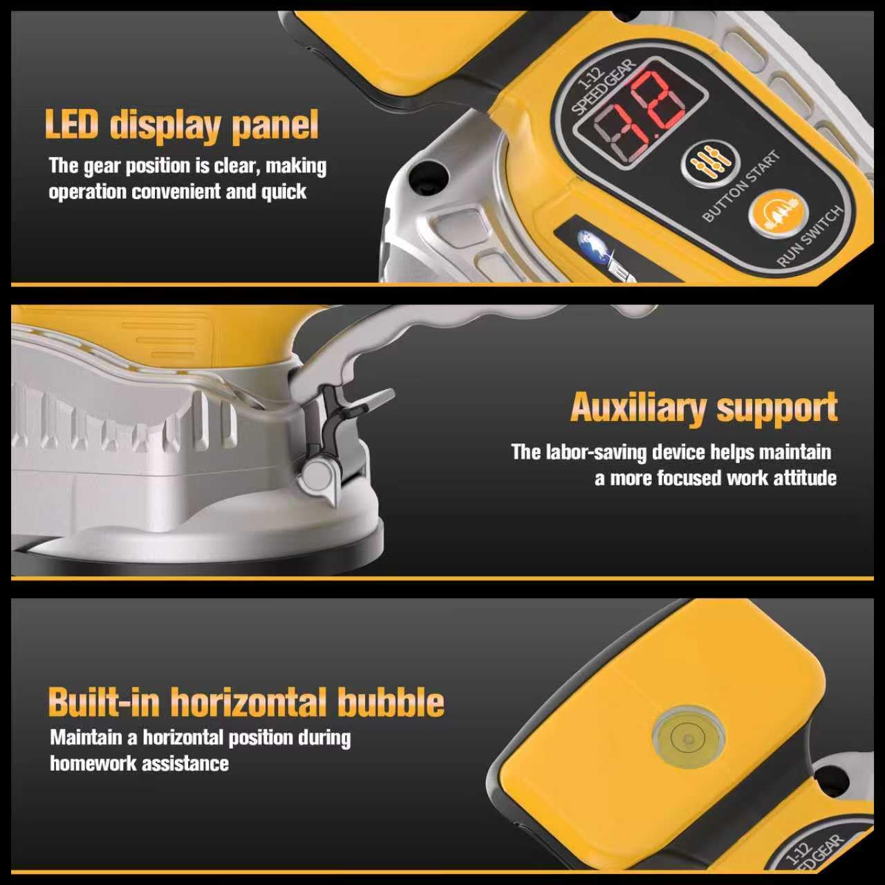 Strumento vibrante per piastrelle senza fili per batteria DeWalt da 20 V, strumento elettrico per piastrelle da 150 W con vibrazione regolabile a 12 velocità, display digitale e ventosa per