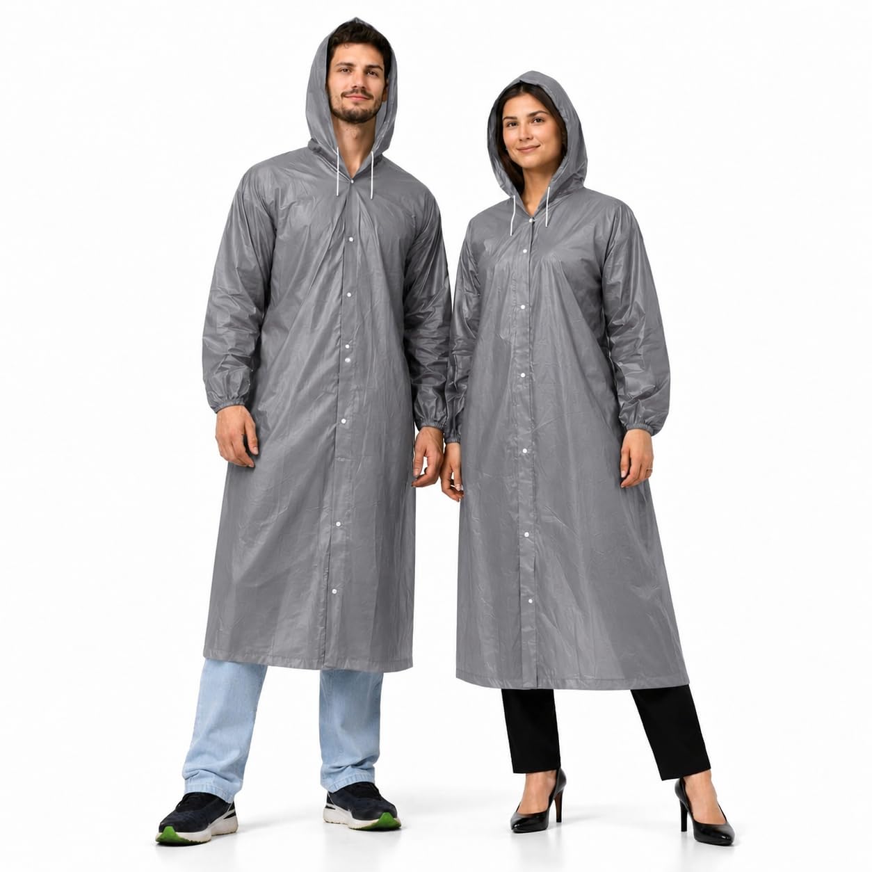 NESTCORE EVA Reusable Raincoat with Hood (GRAY) - (Pack of 2) | Elasticated Full Sleeves Outdoor Waterproof Raincoat for Men & Women | Rainwear | Button Closure | Knee Length | Universal Fit-image-17