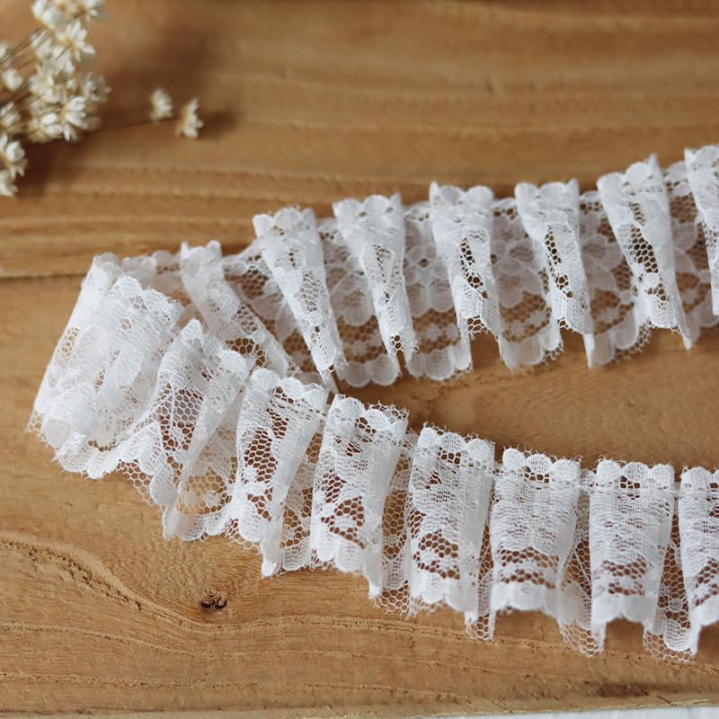 Koronkowe wykończenia, 1M biały bawełniany kołnierzyk 3D na rękaw dekolt suknia ślubna materiał ręcznie robione DIY sznurowadła plisowane akcesoria krawieckie