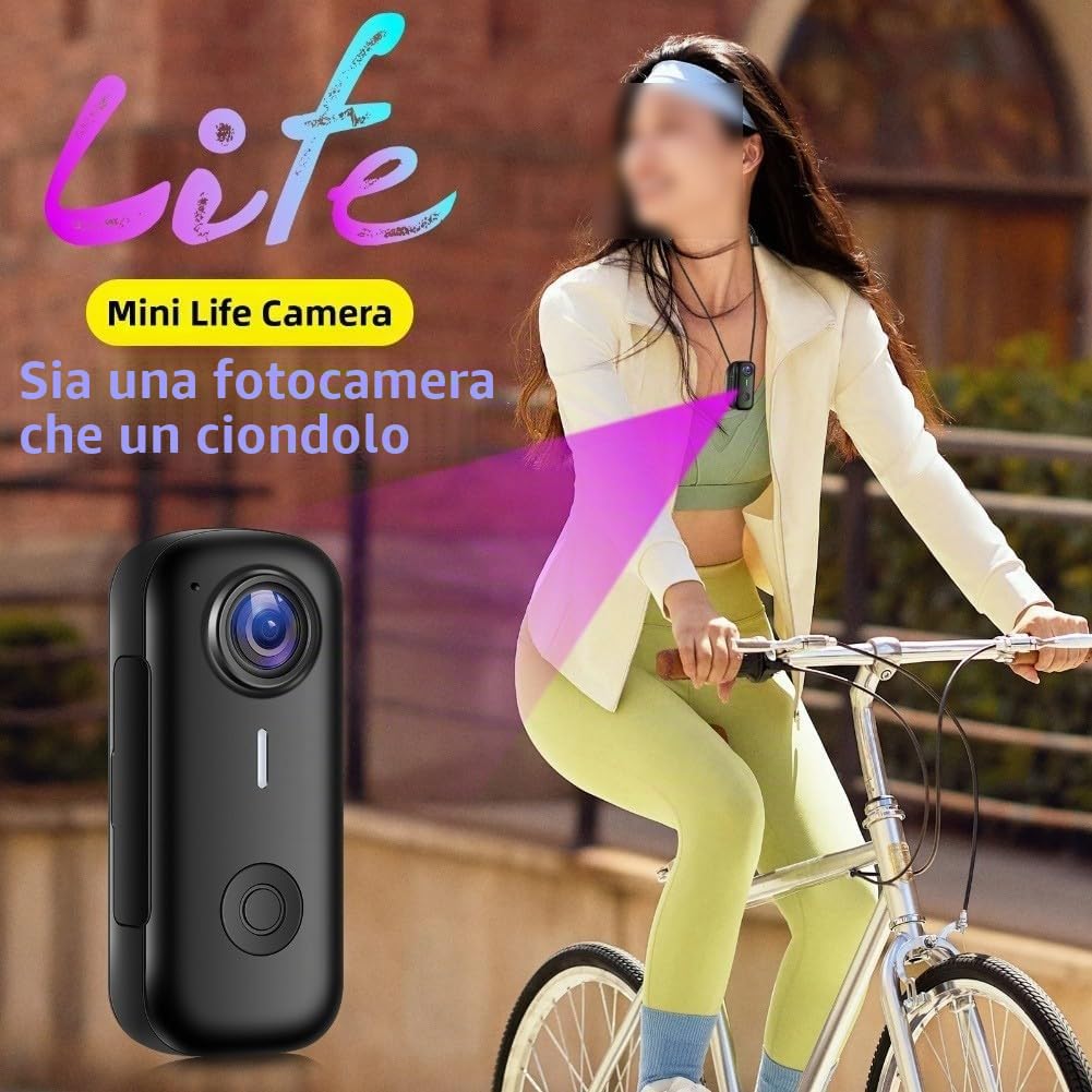 Whychstore Action Camera magnetica compatta, 360° magnetica Pocket Thumb Cam, registrazione WiFi 2K, per registrazione, attività all'aperto, passeggiate (nero)