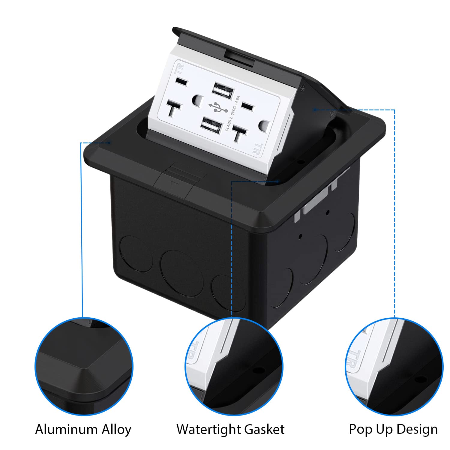 USB Pop Up Receptacle USB Floor Outlet Countertop Box With W/20 A - View #7