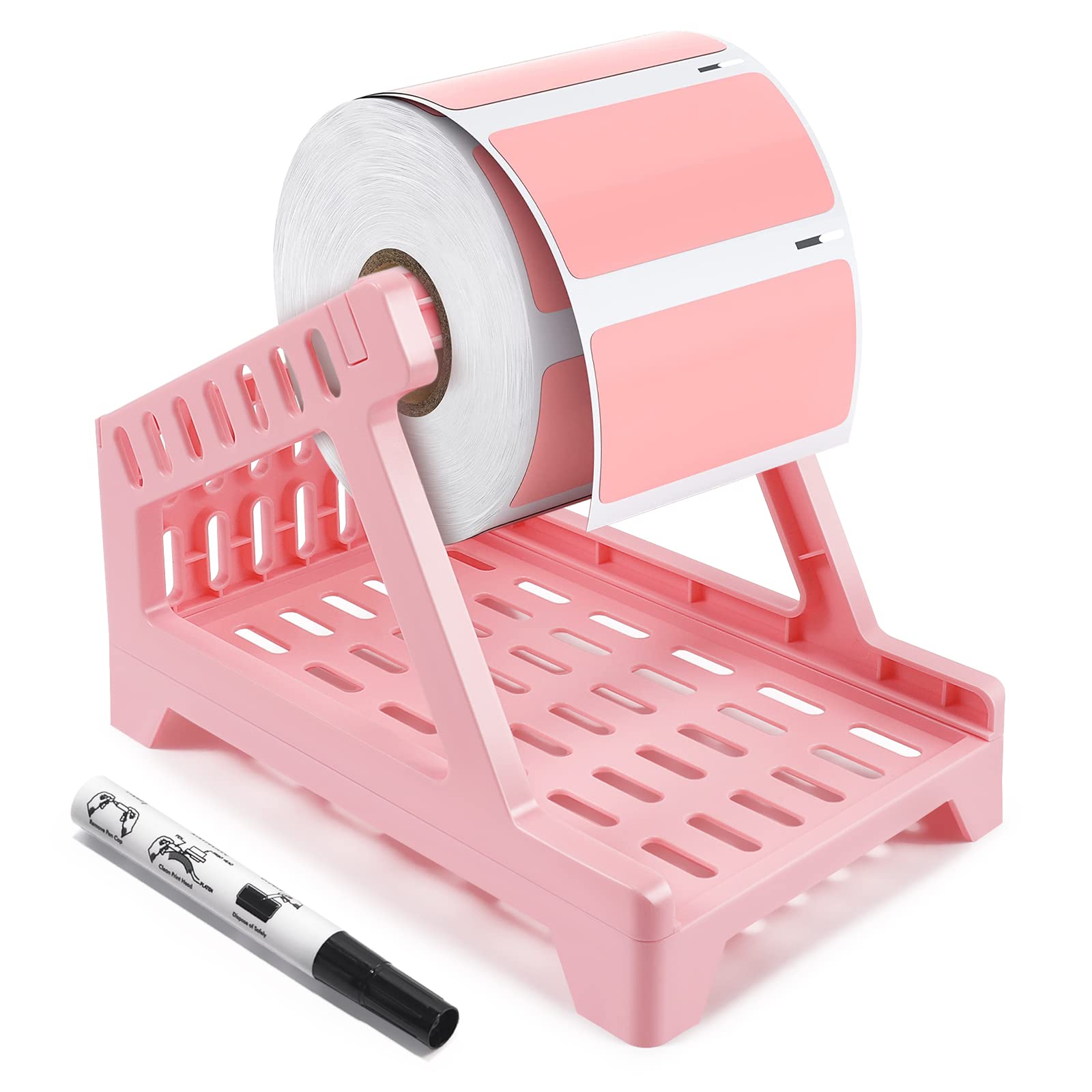LERMITY Label Holder Thermal Label Holder for Rolls and Fanfold Labels Direct Shipping Label Stand Desktop Printer Accessory for Home, Office (Pink, Small)