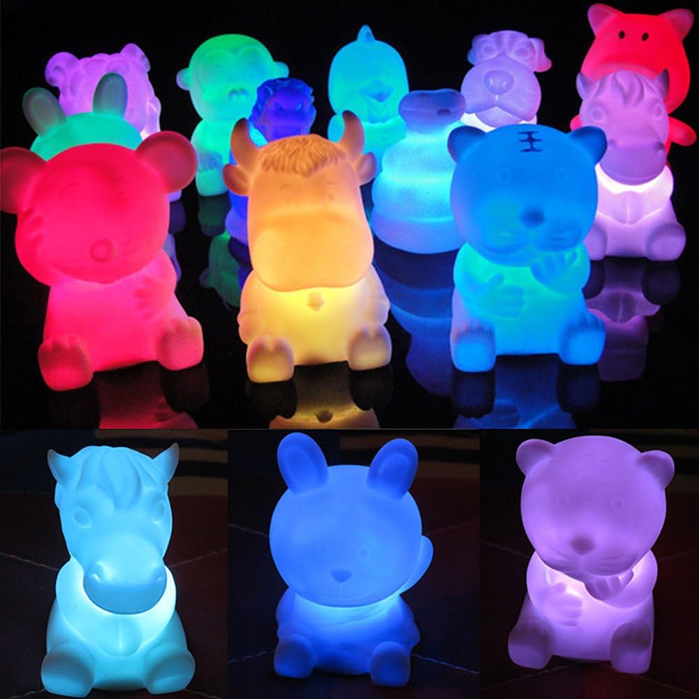 KrisGiftStore Lovely Animal Shaped LED 7 Color Changing Night Light Lamp Room Decor Kids Gift 12xPcs Set 51