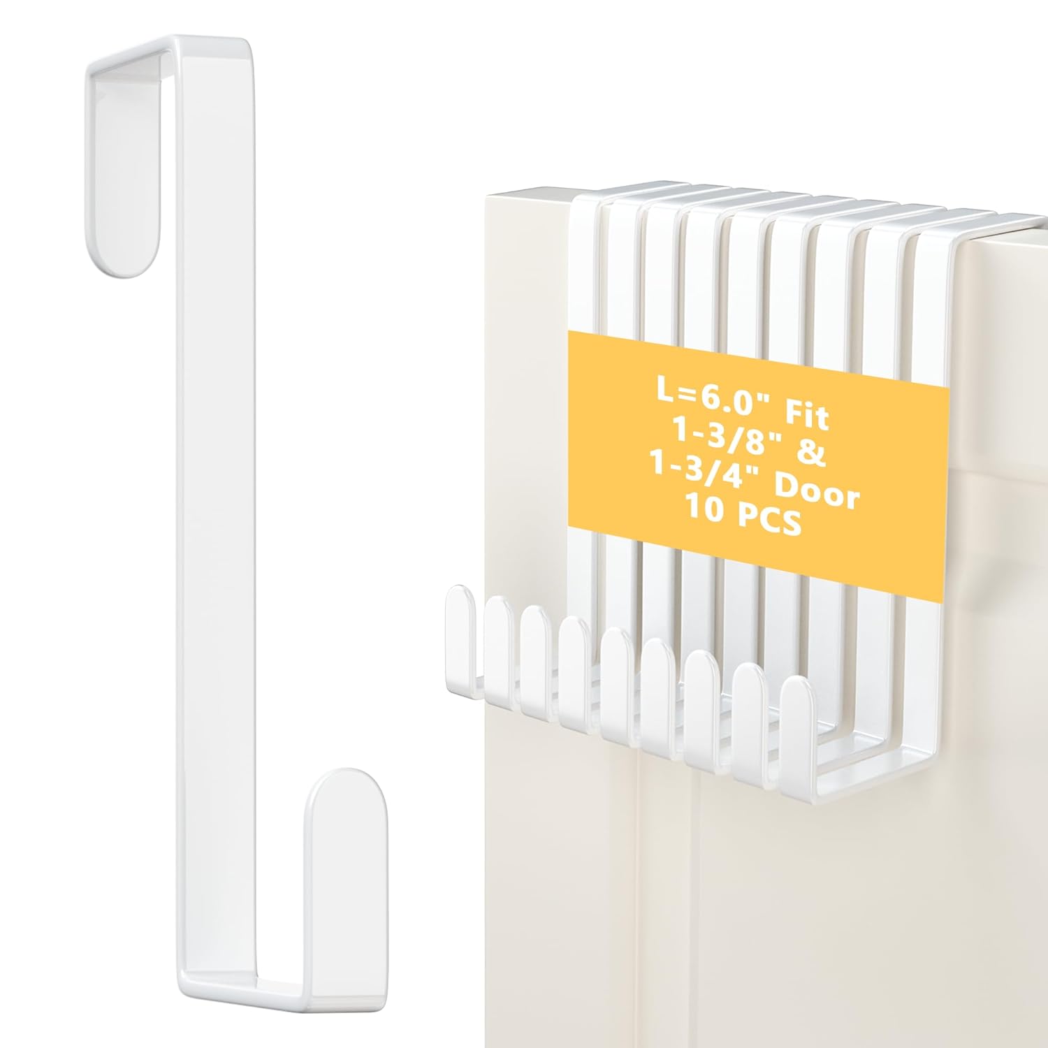 Updated 6" Over The Door Hooks (10 PCS) Fit Almost All Doors up to 1-3/4", Widen Metal Door Hanger for Hanging Towels, Clothes, Bags on Interior Door of Bathroom/Closet/Bedroom/Pantry and Front Door
