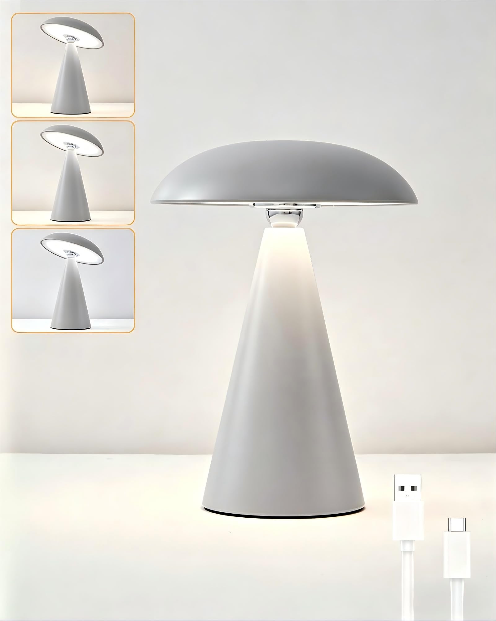 Rechargeable Table Lamp, Magnetic Touch Bedside Dimmable, Light Grey