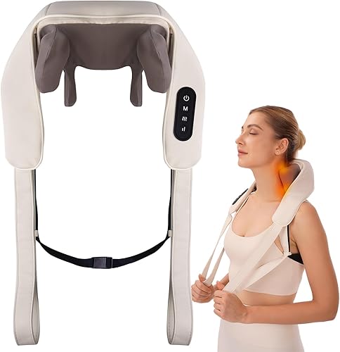 Masajeador eléctrico de cuello y hombros con calor, inalámbrico para amasar la espalda, trapecio Shiatsu, almohadas de masaje para aliviar el dolor,