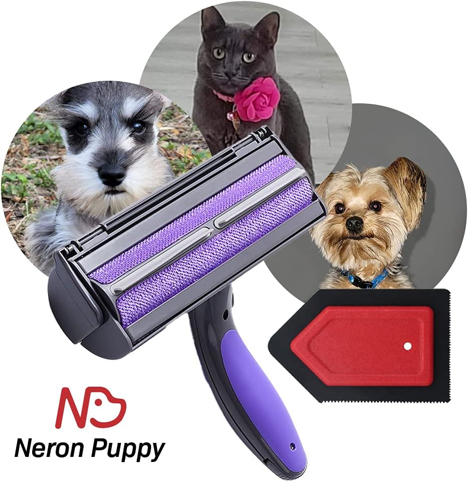 Neron Puppy - pet Hair Remover for beds and Furniture, Reusable Dog cat Roller Mini Ideal beds, car Seats, Carpets, Sofas Various Surfaces, Purple