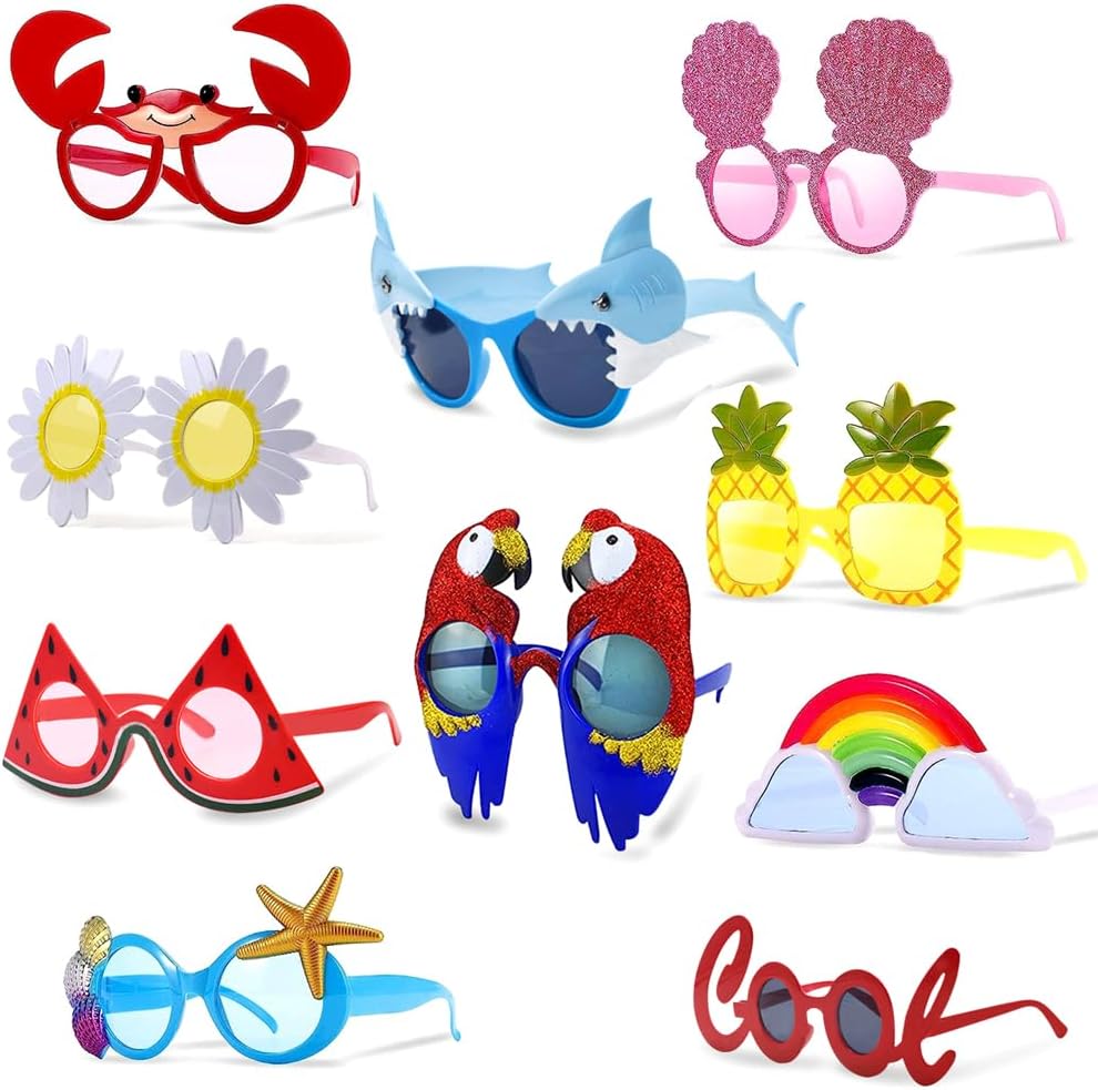 Luau Party Sunglasses, Funny Hawaiian Glasses, Hawaiian Luau Party Decorations Sunglasses, Tropical Fancy Dress Props, Fun Summer Kids Party Favors, Beach Themed Party Supplies Decoration (10 Pack)