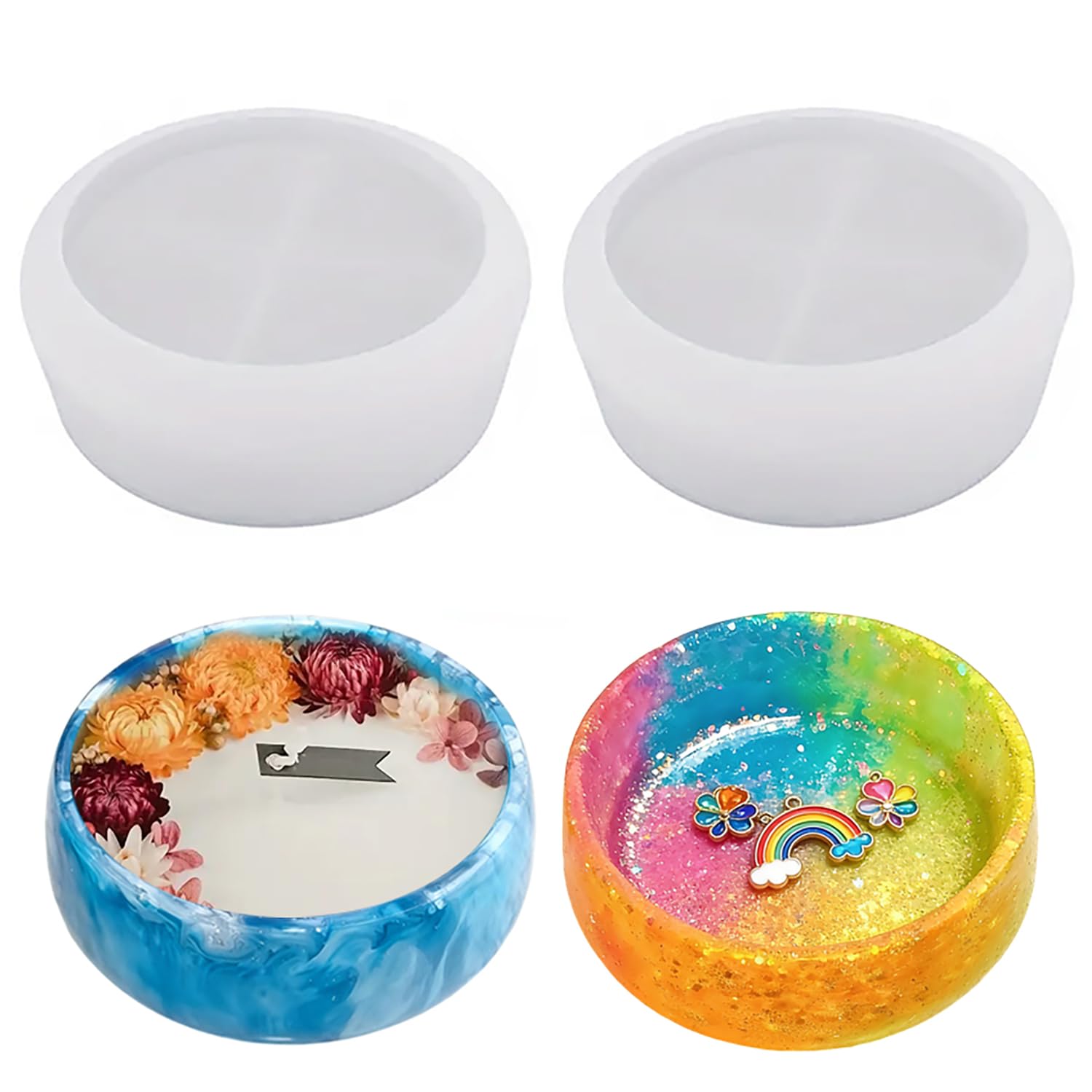 2Pcs Bowl Silicone Molds, Round Resin Bowl Concrete Mold | Candle Holer, Flower Pot, Jewelry Trinket Container Silicone Molds for Epoxy Resin Casting, Home Decors