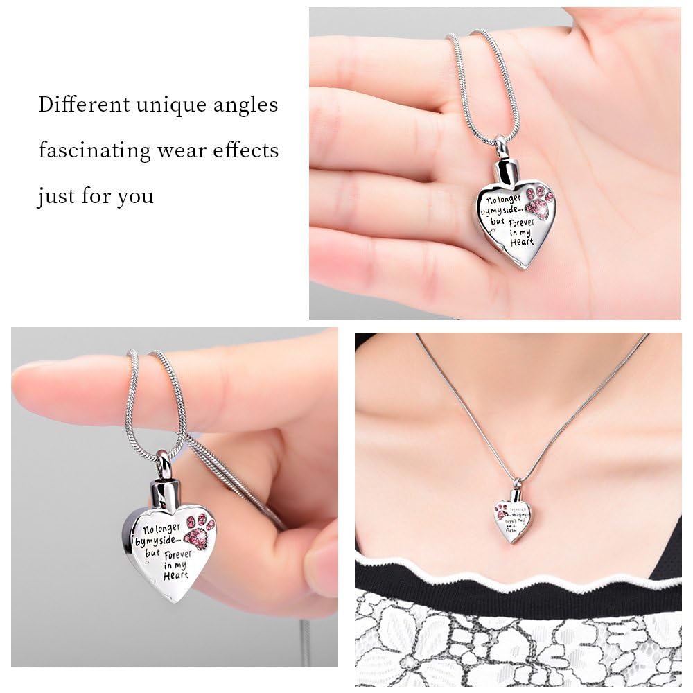 QGJNSGC Pet Cremation Jewellery Stainess Steel Heart Urn Necklace for Ashes Keepsake Ashes Necklace Dog Cat Paw Memorial Urn Pendant for Women Men - Image 3
