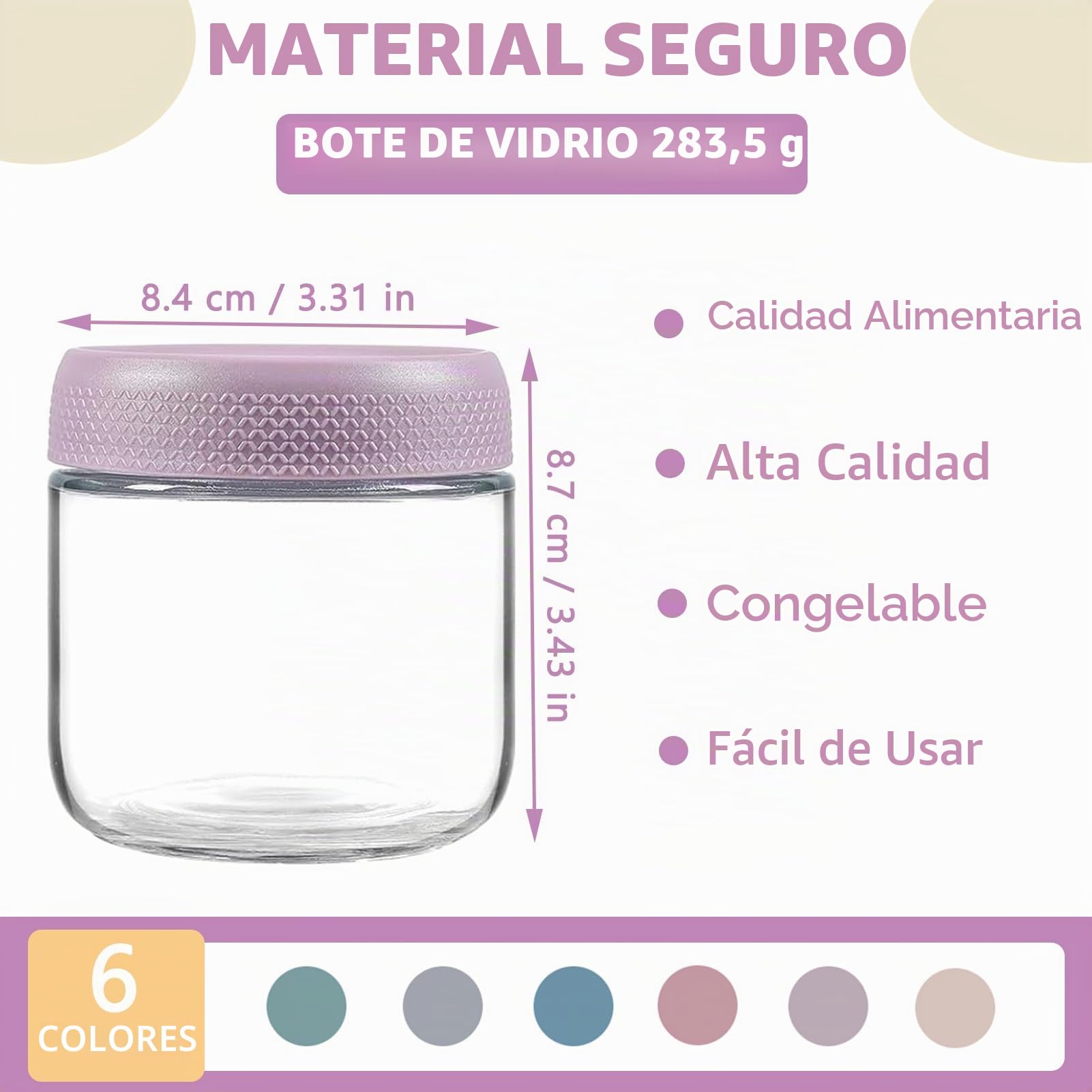 6 Piezas Tarros de Cristal con Tapa 300ml, Reutilizables Tarros de Avena Nocturna Tarro Cristal Hermetico para Overnight Oats Yogur Mermelada Especias Gachas Cereales