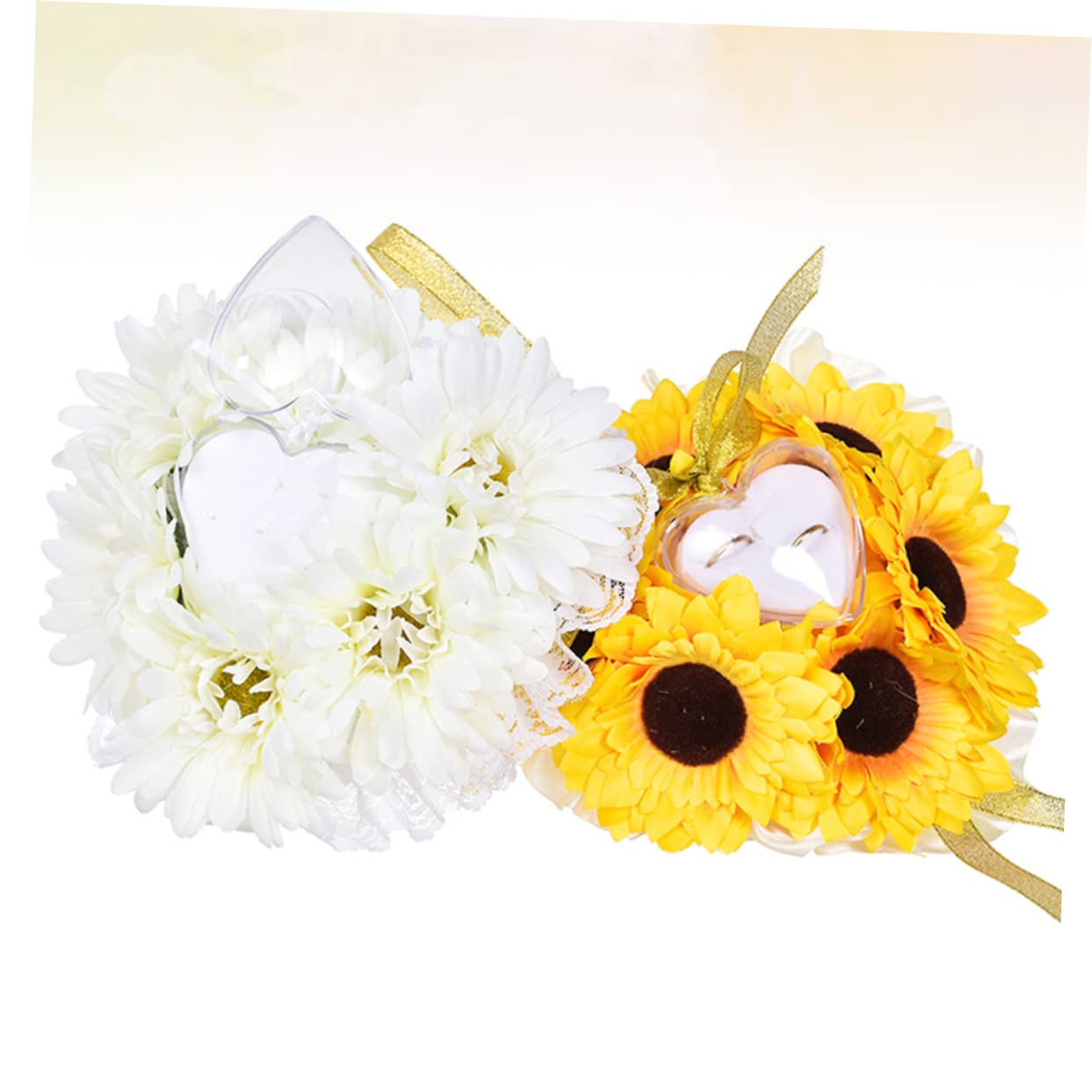 3st Eheringkissen Romantisches Blumengeschenke Sonnenblumen-wurfskissen Romantische Gelbe Ringkissen Für Hochzeit Sonnenblumenring Ringträger Gelbe Kissen