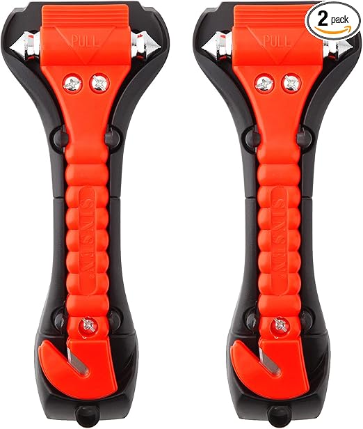 SINSEN Car Safety Hammer Set of 2 Emergency Escape Tool Auto Car Window Glass Hammer Breaker and Seat Belt Cutter Escape 2-in-1 for Family Rescue & Auto Emergency Escape Tools