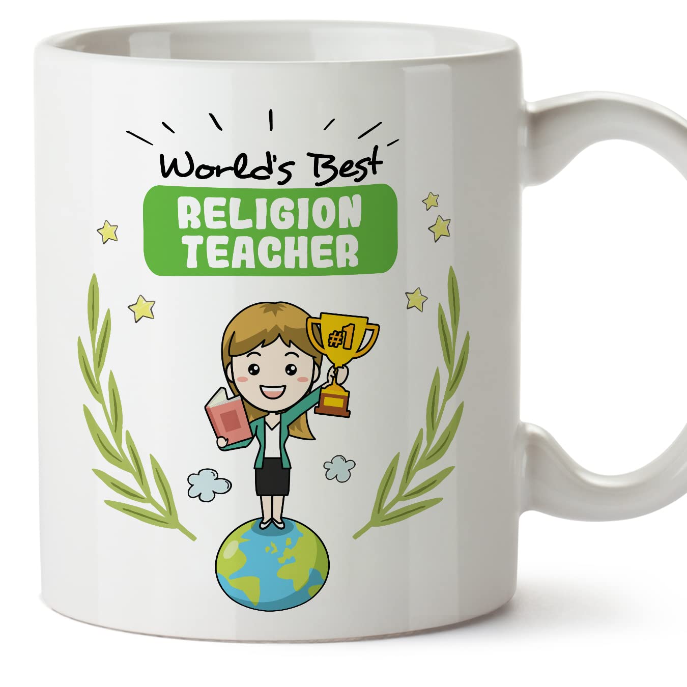 MUGFFINS Religion Teacher Woman Mug - in English - World's Best - Funny Gift for Colleagues - Ceramic 11oz Mug
