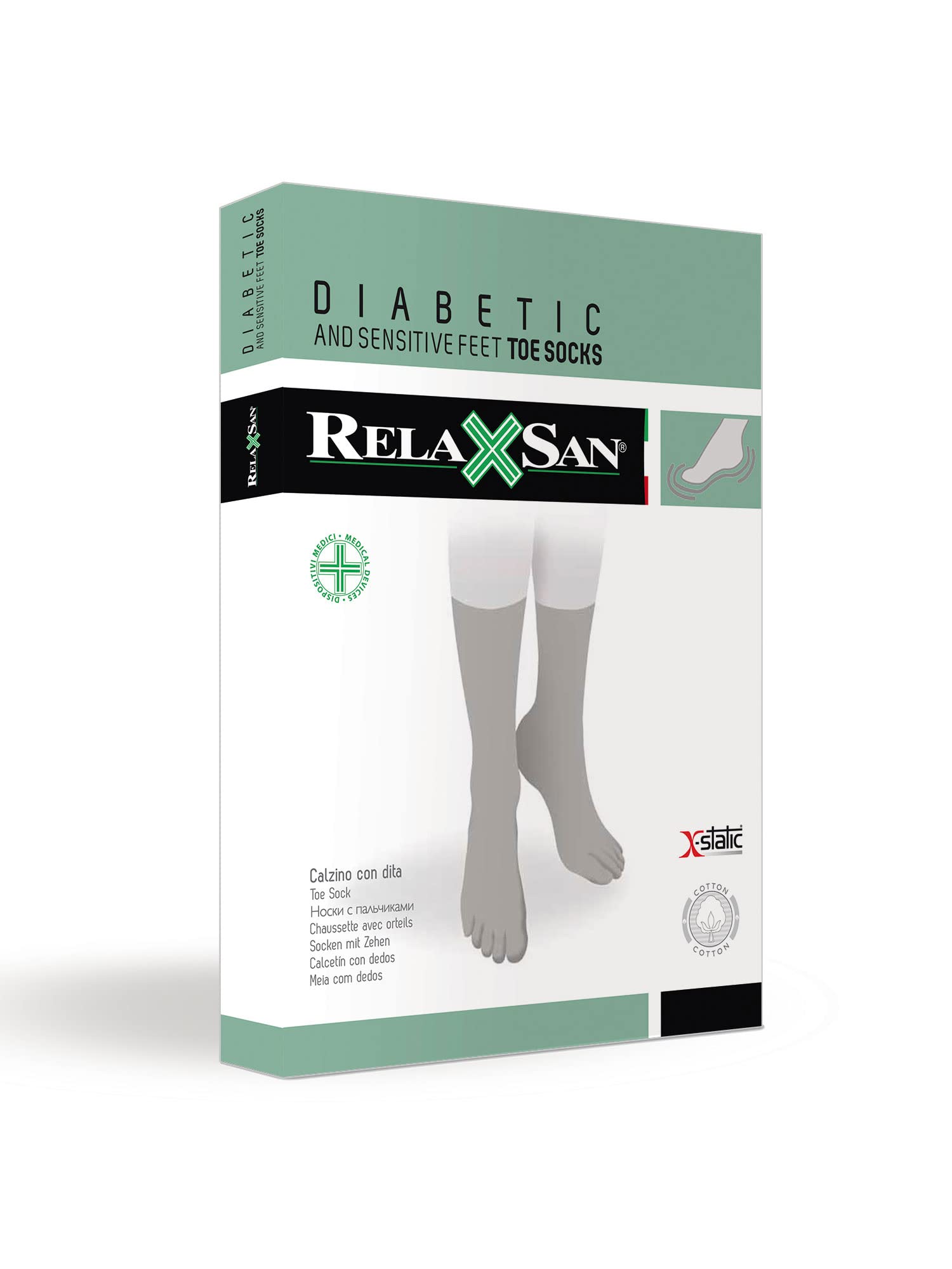 Relaxsan 650C Calcetines con Dedos Hombre Mujer, Sin Elástico, Sin Compresión, Pie Diabético, Algodón y Plata