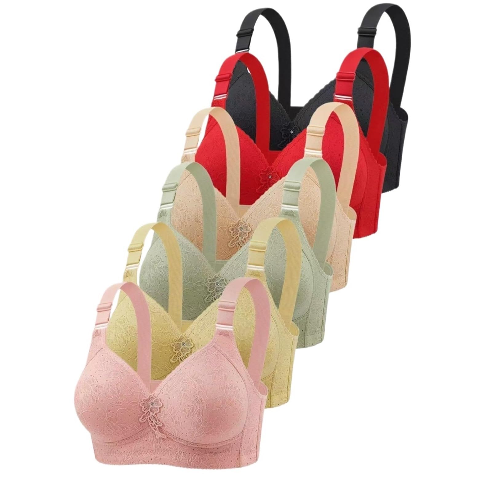 Sujetador de Mujer 6 Sujetadores Push-up de Encaje Suaves y cómodos, sin Aros, con Soporte Lateral for el Pecho decoración Floral para Diario