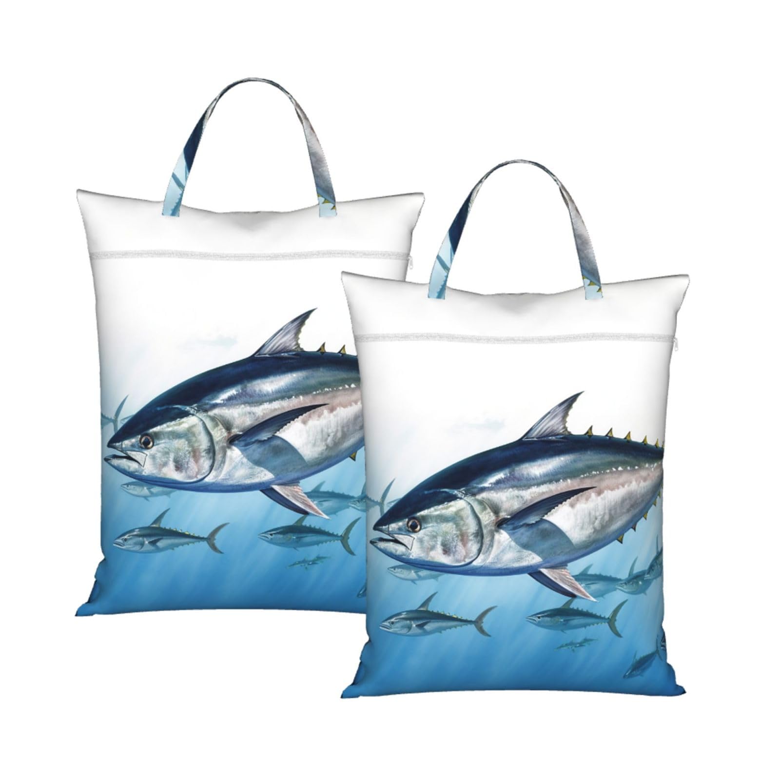 Large Travel Laundry Bag With Handles 2PCS Heavy Duty Dirty Clothes Organizer Washable Zippered Bluefin Tuna Thunnus Hanging Laundry Hamper for Gym, Swimming Pool Dorm Travel Essentials